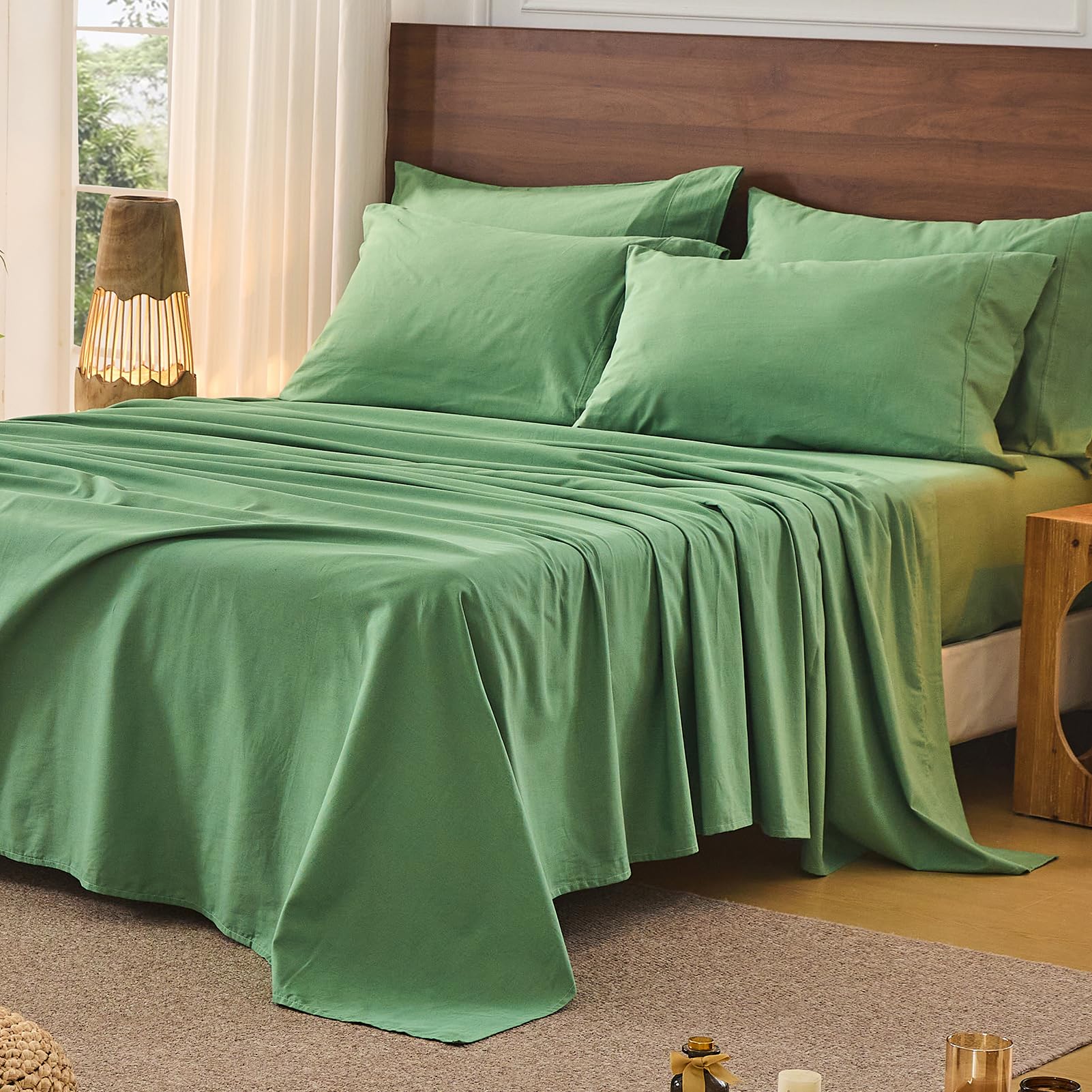Bedlifes 100% French Pure Linen Sheets Queen Size Breathable and Cooling Flax Sheet Set Soft Durable and Moisture Wicking 16 Inch Deep Pocket-4 Piece(Queen,Linen)