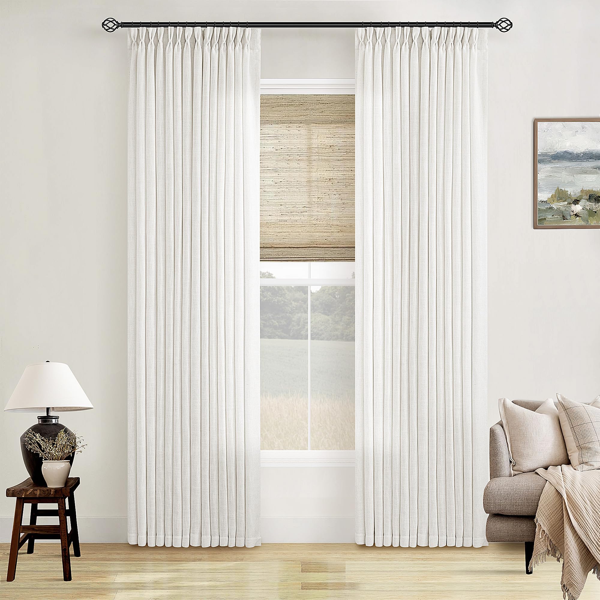 Dutch Cocoa Pinch Pleated Linen Curtains 84 Inches Long 60 Inch Width Linen Blend Light Filtering Window Curtains 84 Inch for Living Room Bedroom Patio Pinch Pleat Drapes Hooks Rings 1 Panel 60Wx84L