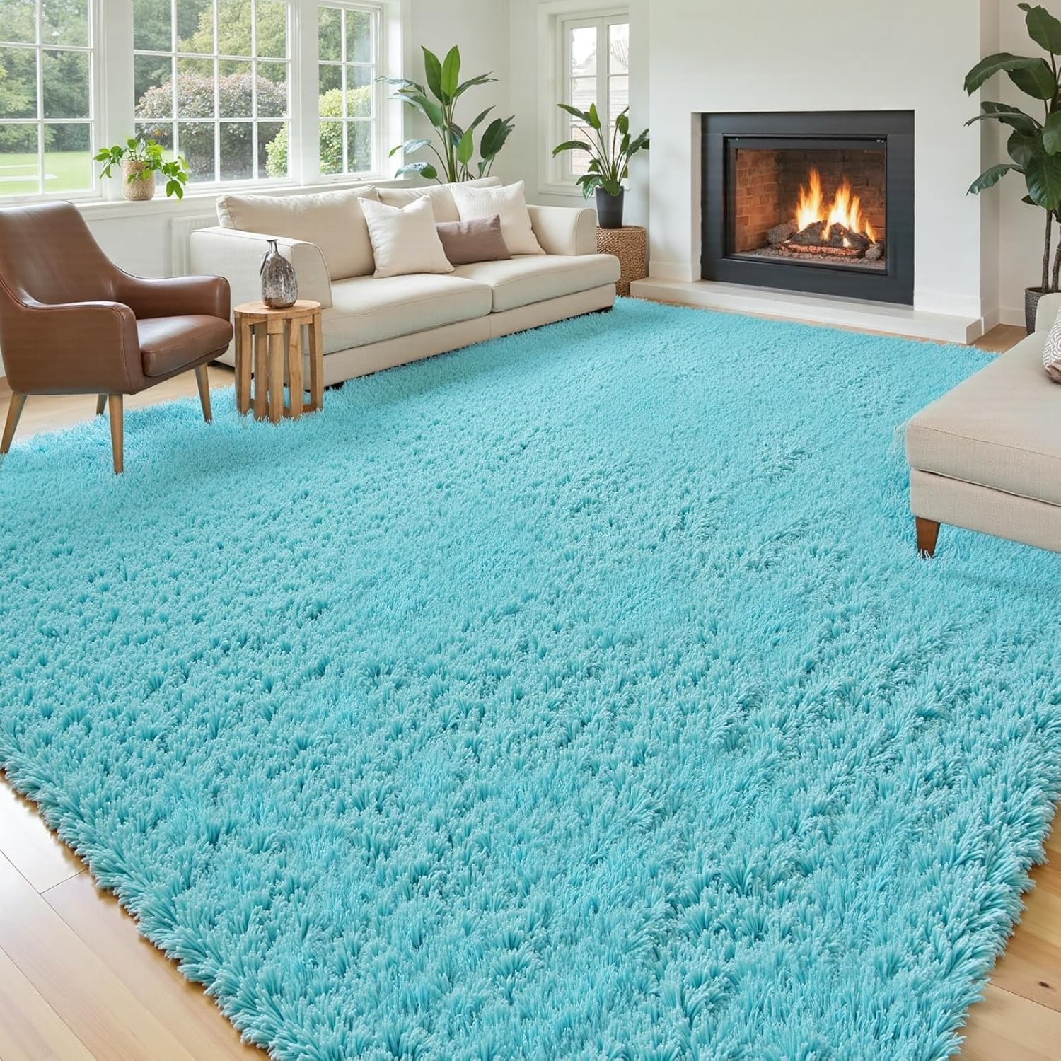 8x10 Area Rugs for Living Room Bedroom Fluffy, Large Area Rug Shag Shaggy Carpet Soft Plush Furry Bedside Rug, Area Rugs for Home Decor(8 x 10, Dark Blue Tie-Dyed)