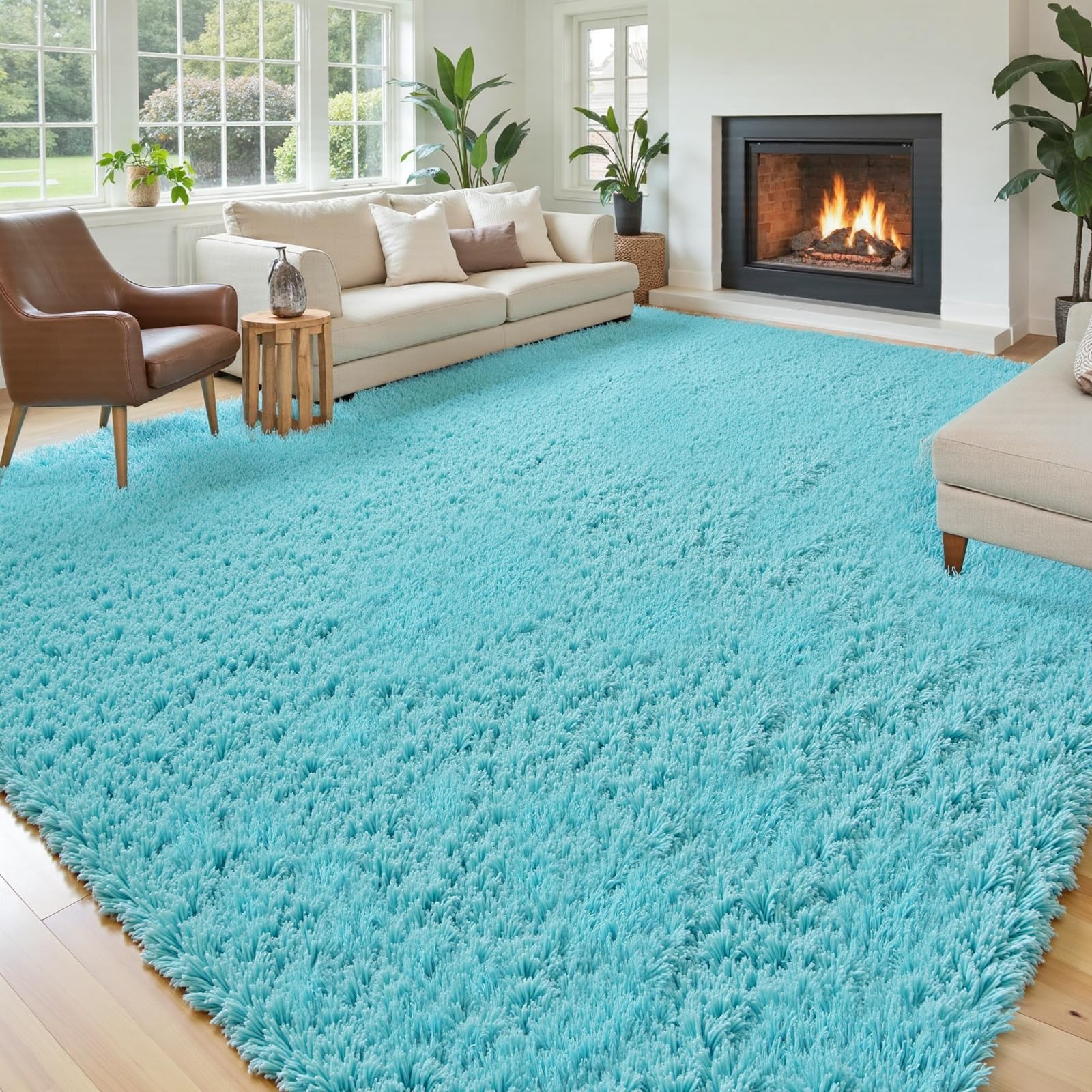 8x10 Area Rugs for Living Room Bedroom Fluffy, Large Area Rug Shag Shaggy Carpet Soft Plush Furry Bedside Rug, Area Rugs for Home Decor(8 x 10, Dark Blue Tie-Dyed)