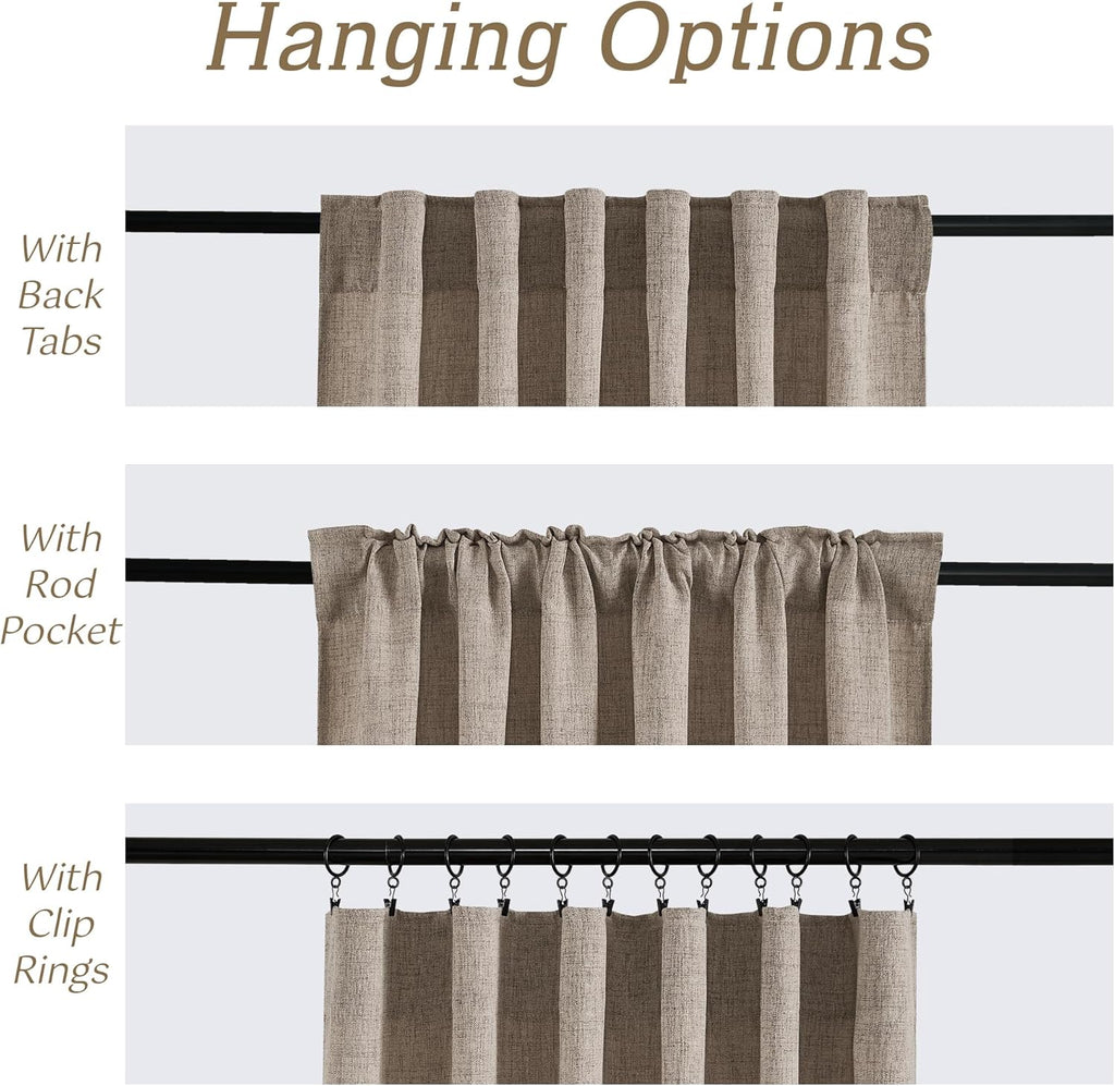 RYB HOME Linen Sheer Curtains and Drapes for Living Room 108 inches Length, Breathable Back Tab/Rod Pocket Semi Sheer Curtains, Oatmeal, W 52 x L 108 inches, 2 Panels Set
