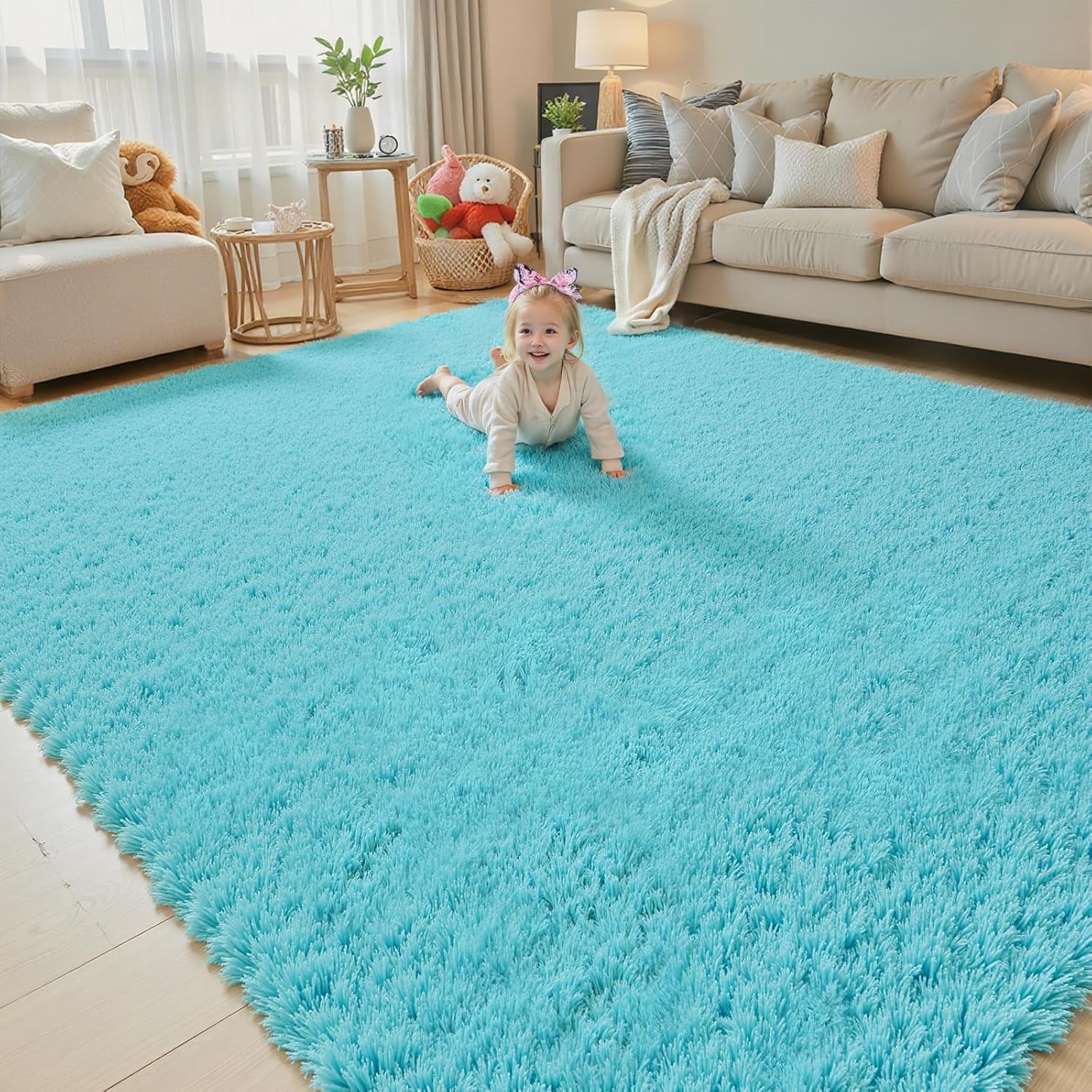 8x10 Area Rugs for Living Room Bedroom Fluffy, Large Area Rug Shag Shaggy Carpet Soft Plush Furry Bedside Rug, Area Rugs for Home Decor(8 x 10, Dark Blue Tie-Dyed)