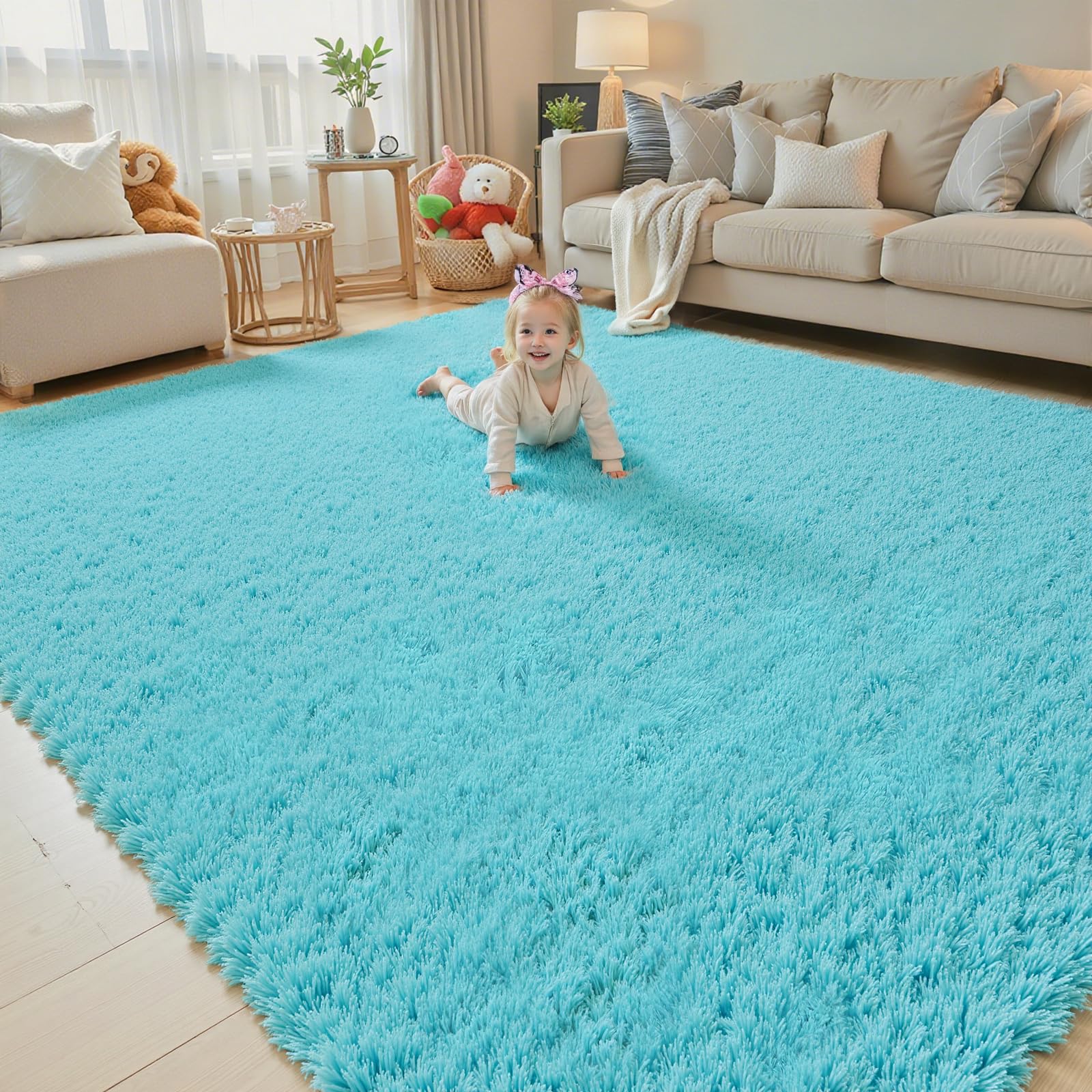 8x10 Area Rugs for Living Room Bedroom Fluffy, Large Area Rug Shag Shaggy Carpet Soft Plush Furry Bedside Rug, Area Rugs for Home Decor(8 x 10, Dark Blue Tie-Dyed)
