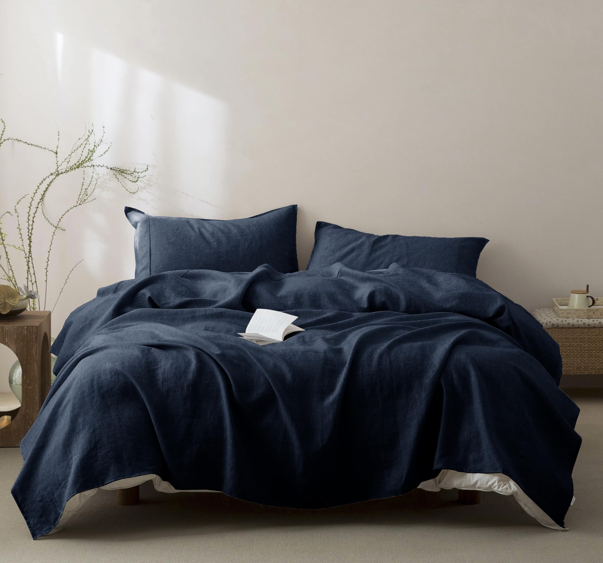 Talasily 100% French Pure Linen Sheets Set Queen Size,Oeko-TEX Certified Bedding, All-Season Breathable for Hot Sleepers,16 Inch Deep Pocket Machine Washable 4-Piece (Natural Linen)