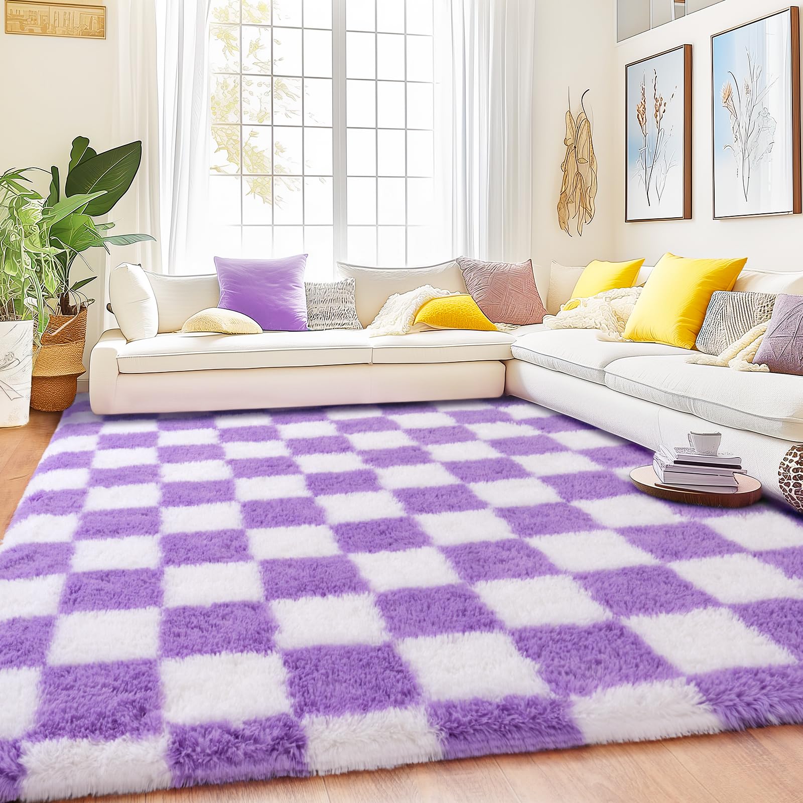 8x10 Area Rugs for Living Room, Large Ultra Fluffy Fuzzy Shag Rug for Bedroom, Modern Plush Soft High Pile Upgrade Non-Slip Carpet for Kids Girls and Boys Room Decor, Tie-Dyed Blue Grey
