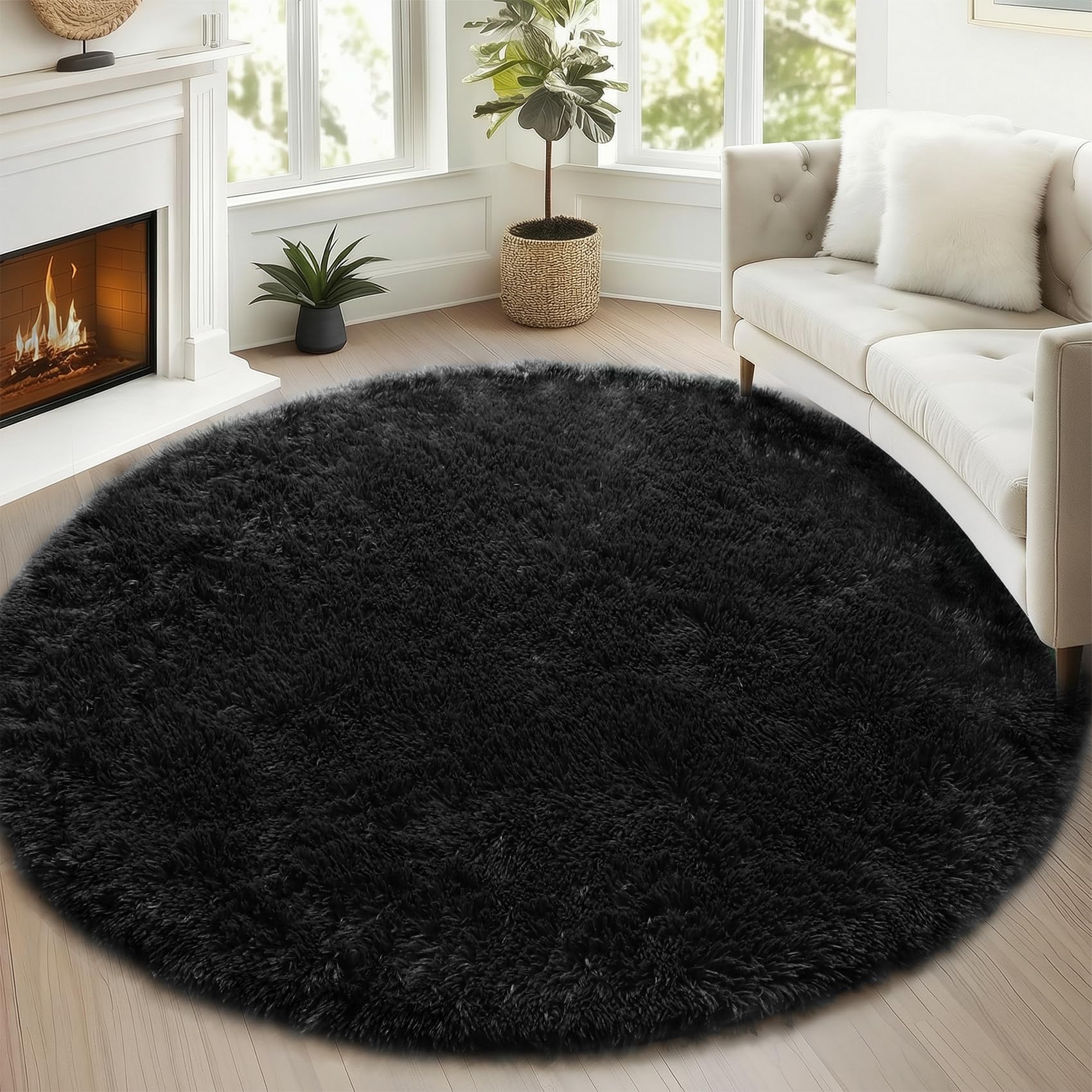 ONASAR Tie-Dyed Dark Grey Round Area Rugs 5ft, Ultra Soft Bedroom Circle Rug for Kids Girls Teen Room, Fluffy Plush Shaggy Carpet Floor Mats for Baby Nursery Living Room Playroom Home Decor