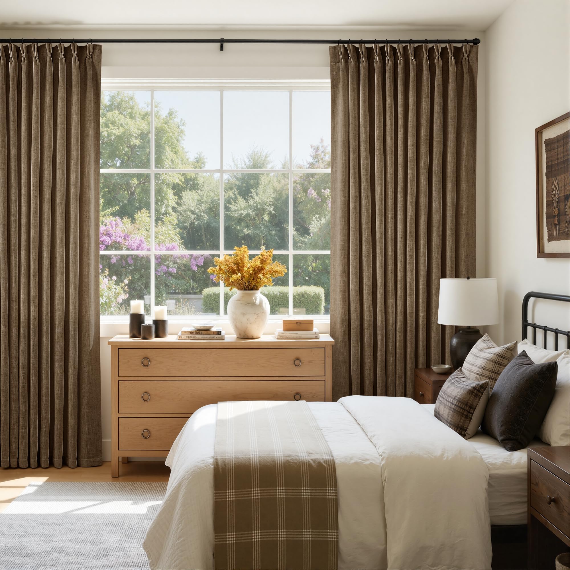 Dutch Cocoa Pinch Pleated Linen Curtains 84 Inches Long 60 Inch Width Linen Blend Light Filtering Window Curtains 84 Inch for Living Room Bedroom Patio Pinch Pleat Drapes Hooks Rings 1 Panel 60Wx84L