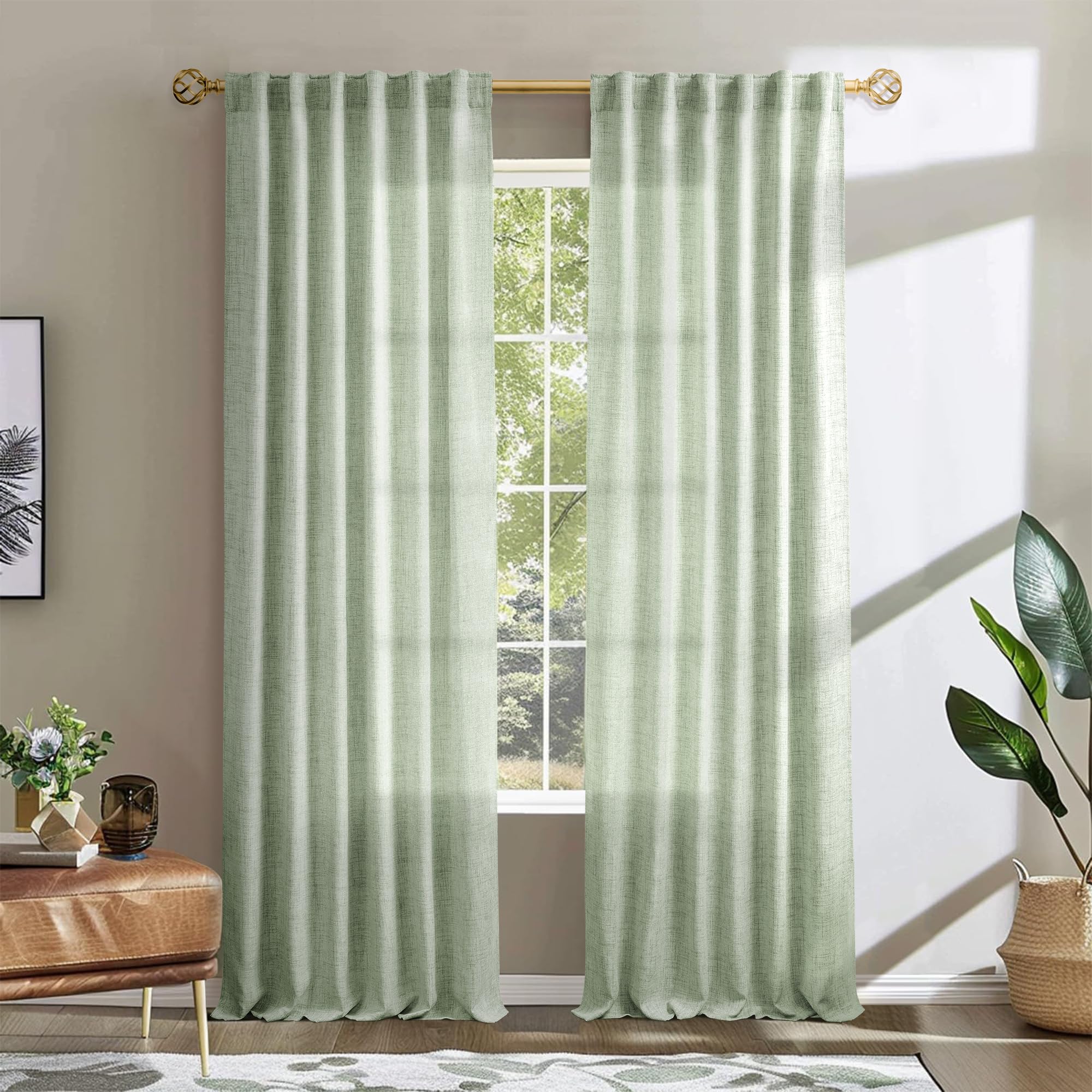 Natural Linen Back Tab Curtains 92 inch Long 2 Panels Set for Living Room Semi Sheer Light Filtering Window Drape Neutral Country Farmhouse Boho Curtains for Bedroom Cream Beige