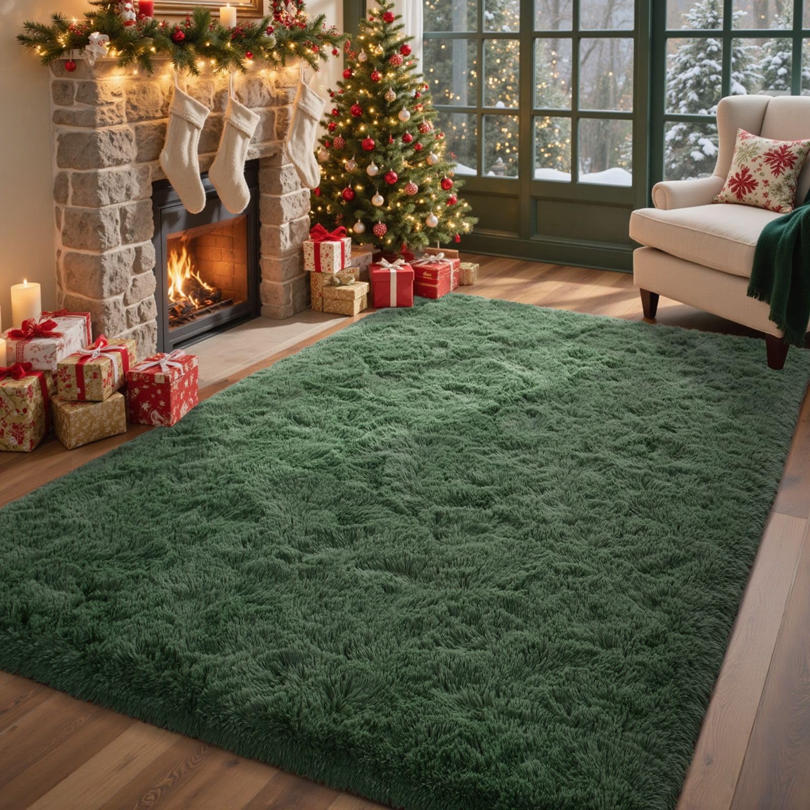 5×7ft Grey Fluffy Tie-Dyed Rug, Soft Shag Carpet for Home Decor