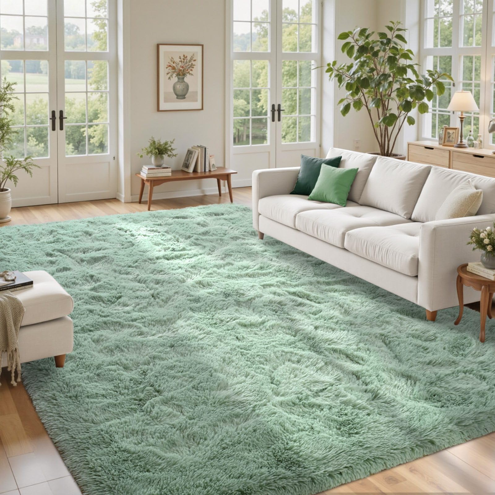 5×7ft Grey Fluffy Tie-Dyed Rug, Soft Shag Carpet for Home Decor