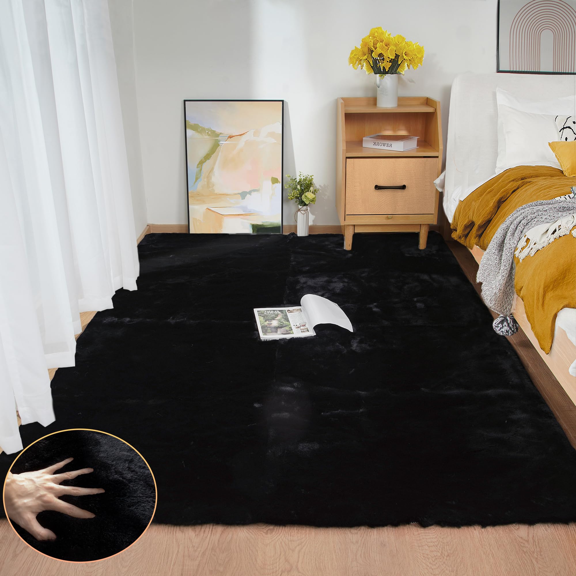 ORINOVA White Faux Rabbit Fluffy Fur Rugs for Bedroom Machine Washable Furry Area Rugs for Living Room Smal 2x4 Shag Runner Rug Nursery Rug
