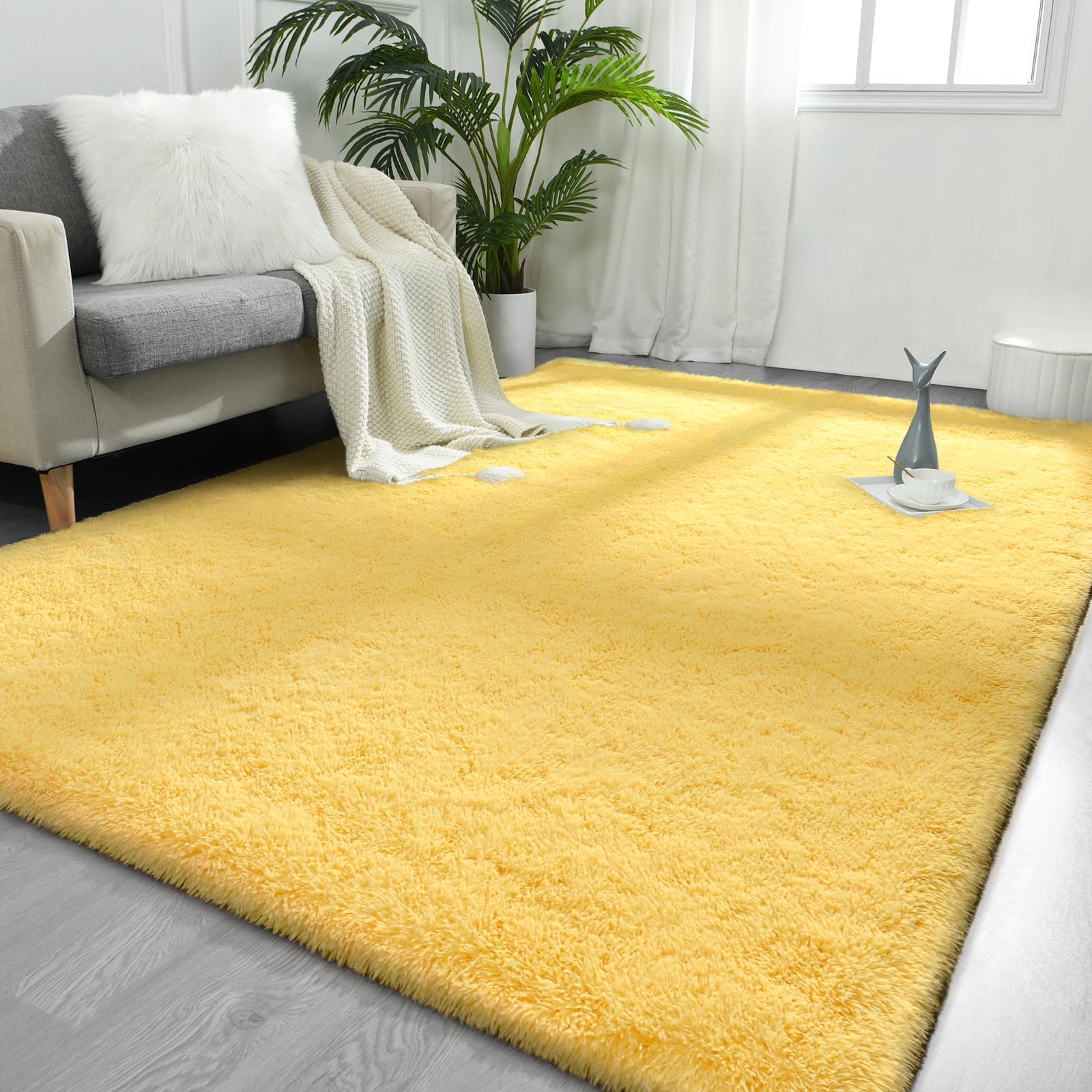 FlyDOIT Large Area Rugs for Living Room, 5x8 Feet Tie-Dyed Light Grey Shaggy Rug Fluffy Throw Carpets, Ultra Soft Plush Modern Indoor Fuzzy Rugs for Bedroom Girls Kids Nursery Room Dorm Home Decor