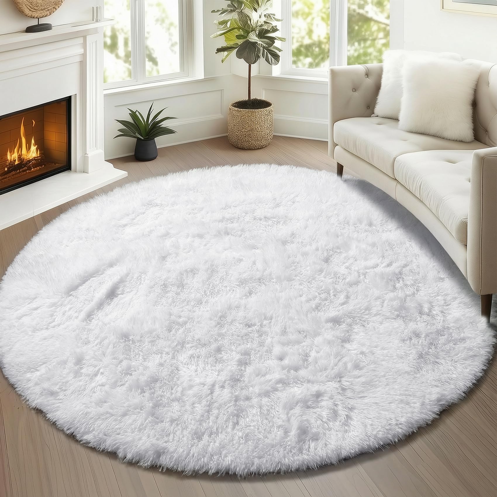 ONASAR Tie-Dyed Dark Grey Round Area Rugs 5ft, Ultra Soft Bedroom Circle Rug for Kids Girls Teen Room, Fluffy Plush Shaggy Carpet Floor Mats for Baby Nursery Living Room Playroom Home Decor