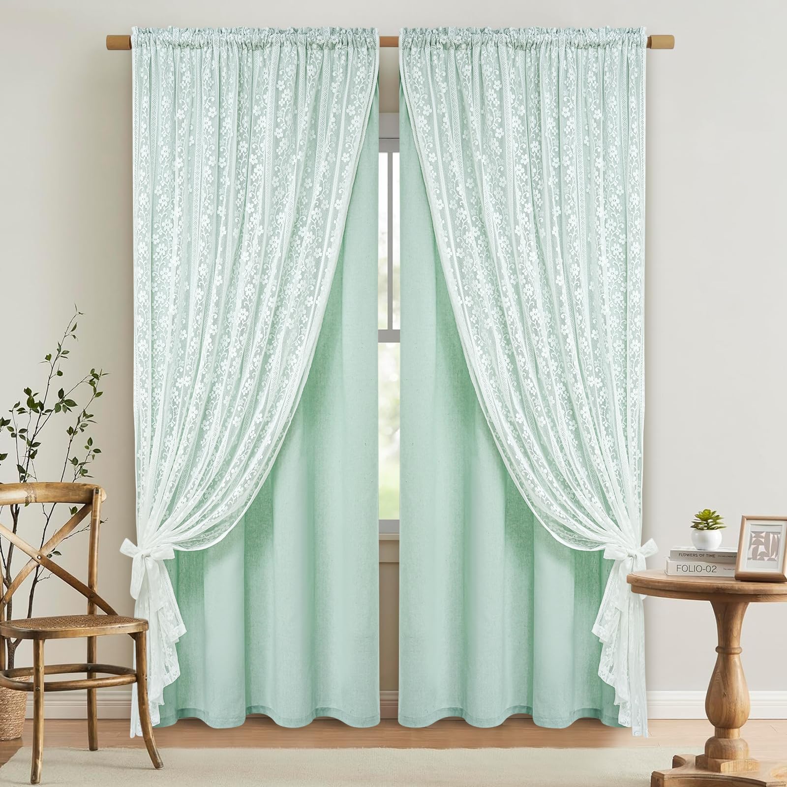 2-Panel 52×84" Beige Linen Curtains, Boho Farmhouse Window Drapes