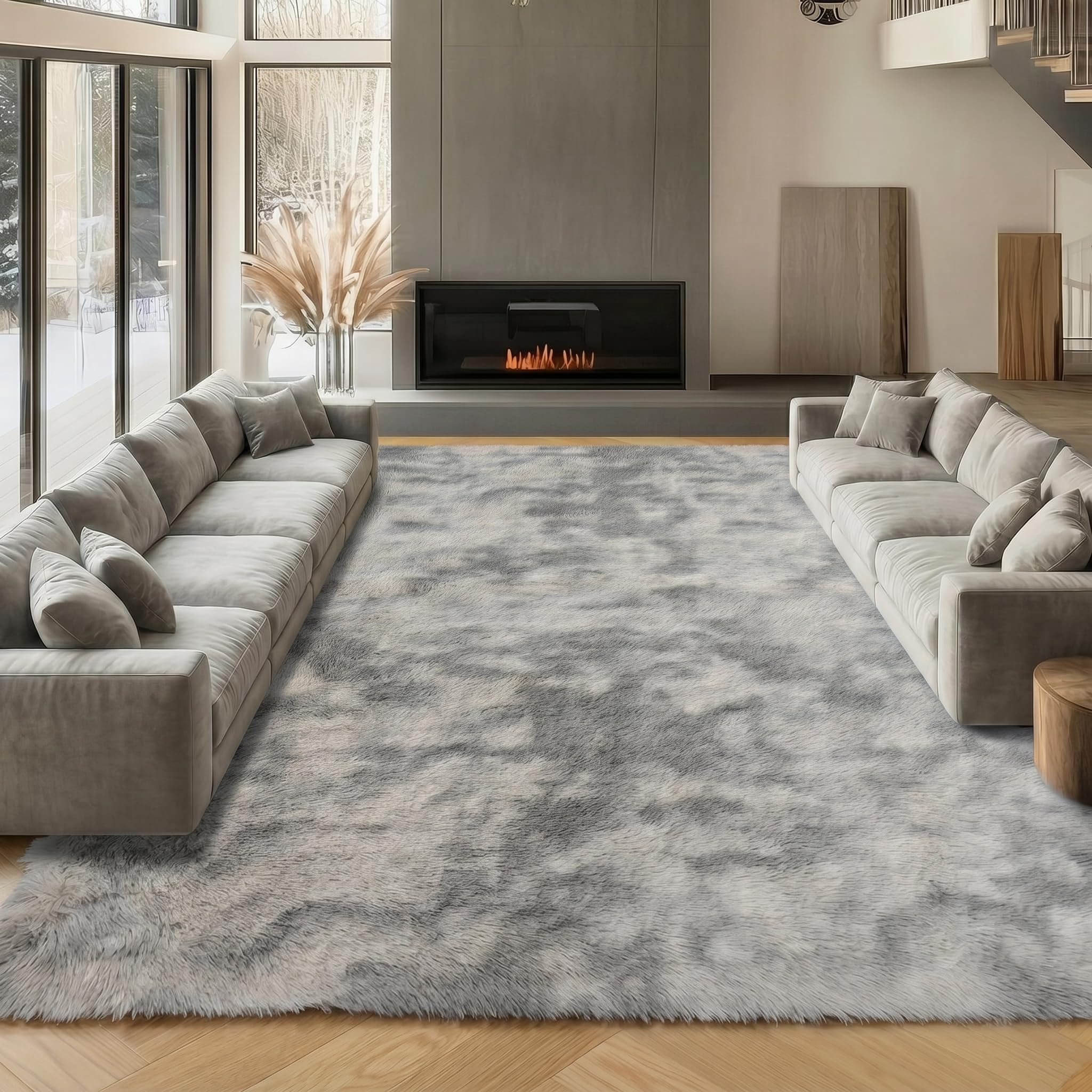 ONASAR Tie-Dyed Dark Grey Round Area Rugs 5ft, Ultra Soft Bedroom Circle Rug for Kids Girls Teen Room, Fluffy Plush Shaggy Carpet Floor Mats for Baby Nursery Living Room Playroom Home Decor