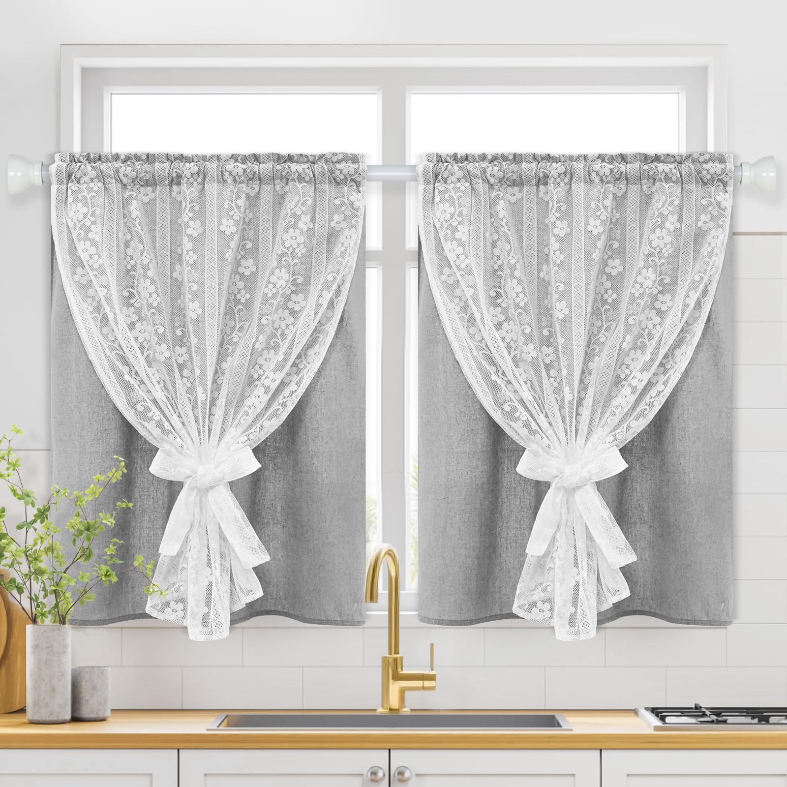 2-Panel 52×84" Beige Linen Curtains, Boho Farmhouse Window Drapes