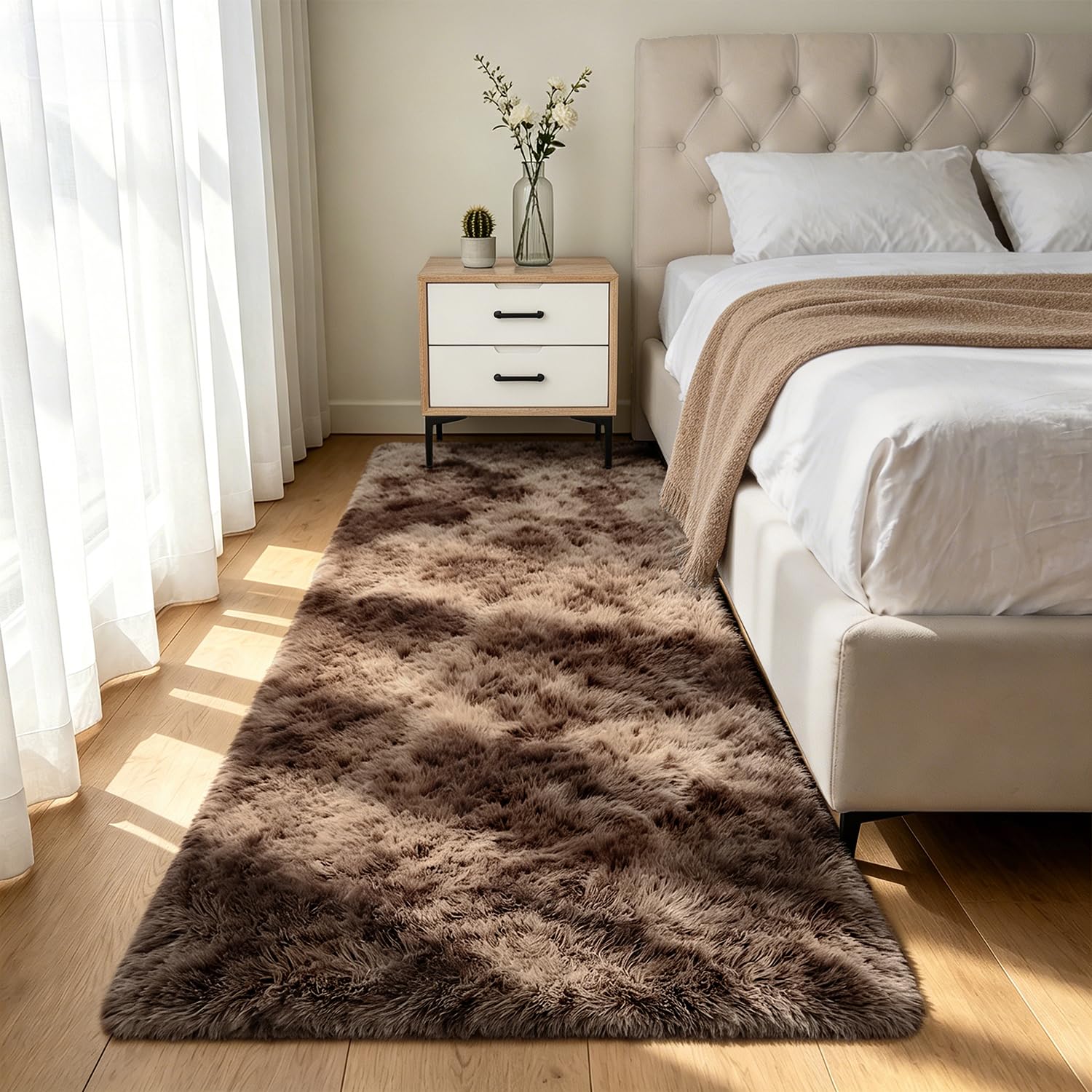 Shag Area Rugs for Bedroom Living Room,8X10 Ultra Soft Fluffy Area Rugs for Dorm, Indoor Carpet Nursery Rugs for Kids Girls Room Home Decor,Tie-Dye Grey