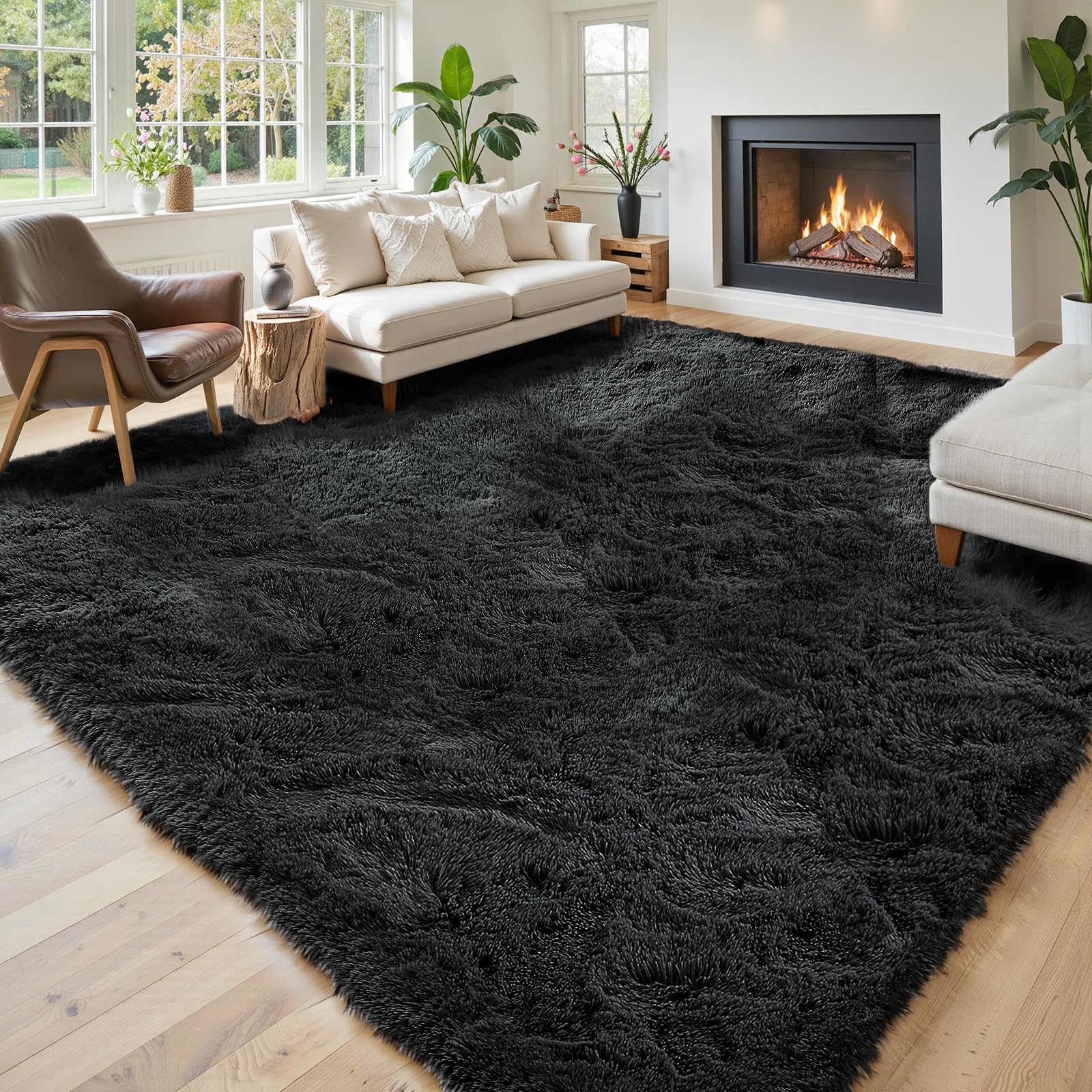8x10 Area Rugs for Living Room Bedroom Fluffy, Large Area Rug Shag Shaggy Carpet Soft Plush Furry Bedside Rug, Area Rugs for Home Decor(8 x 10, Dark Blue Tie-Dyed)