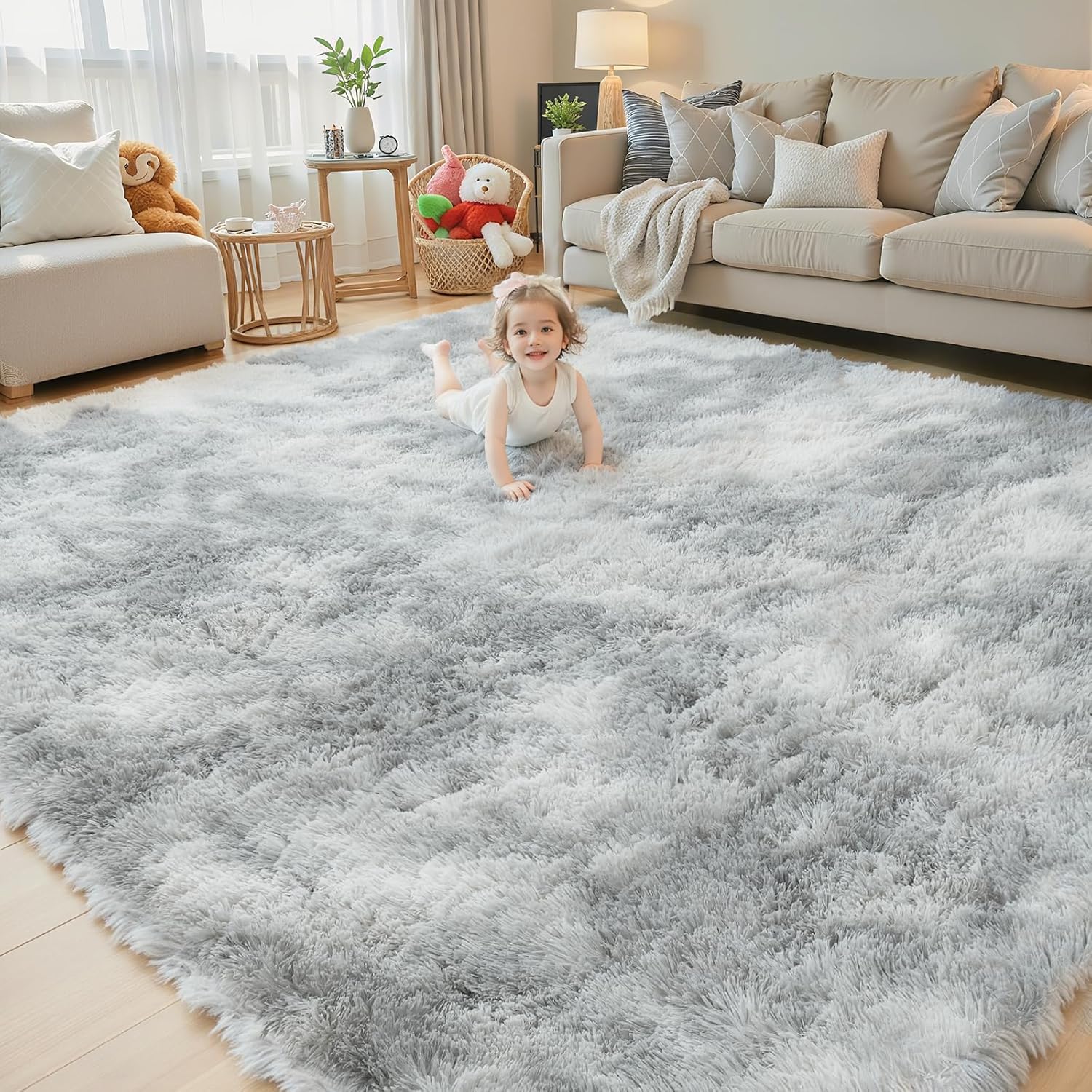 8x10 Area Rugs for Living Room Bedroom Fluffy, Large Area Rug Shag Shaggy Carpet Soft Plush Furry Bedside Rug, Area Rugs for Home Decor(8 x 10, Dark Blue Tie-Dyed)