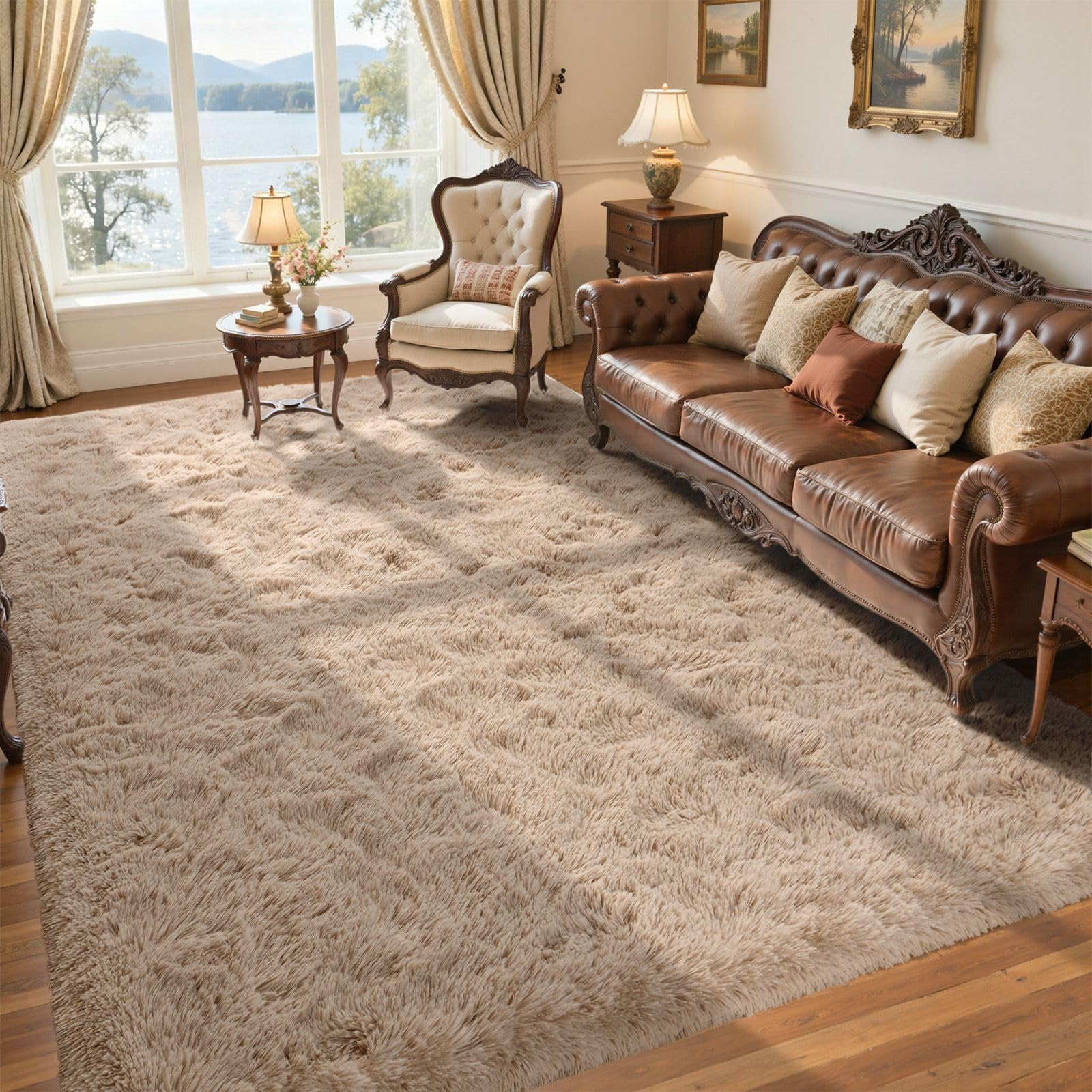 5×7ft Grey Fluffy Tie-Dyed Rug, Soft Shag Carpet for Home Decor