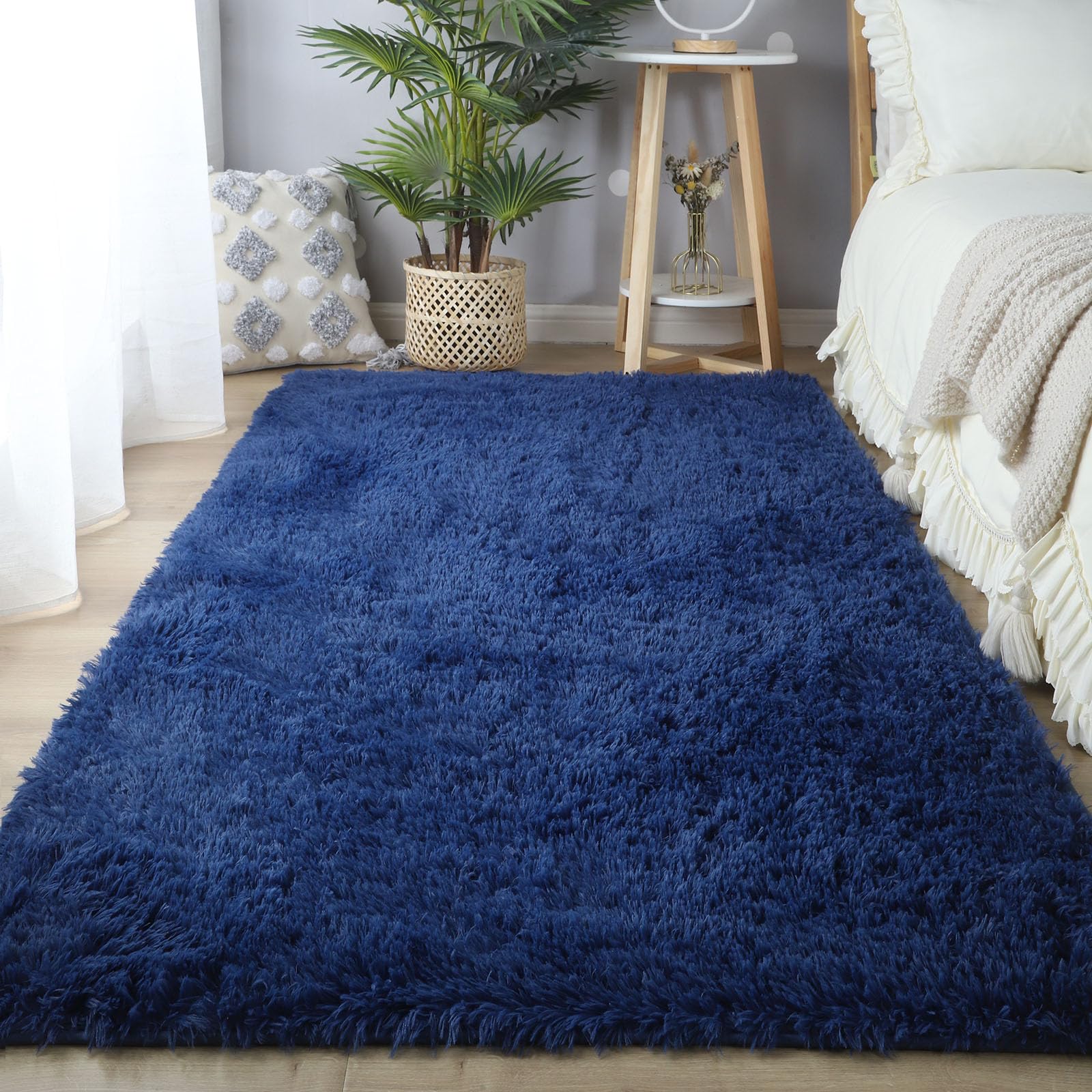 CAIYUECS Shag Area Rug,Indoor Ultra Soft Fluffy Plush Rugs for Bedroom Living Room, Non-Skid Modern Nursery Faux Fur Rugs for Kids Room Home Decor (Tie-Dyed Light Gray, 5x7 Feet)