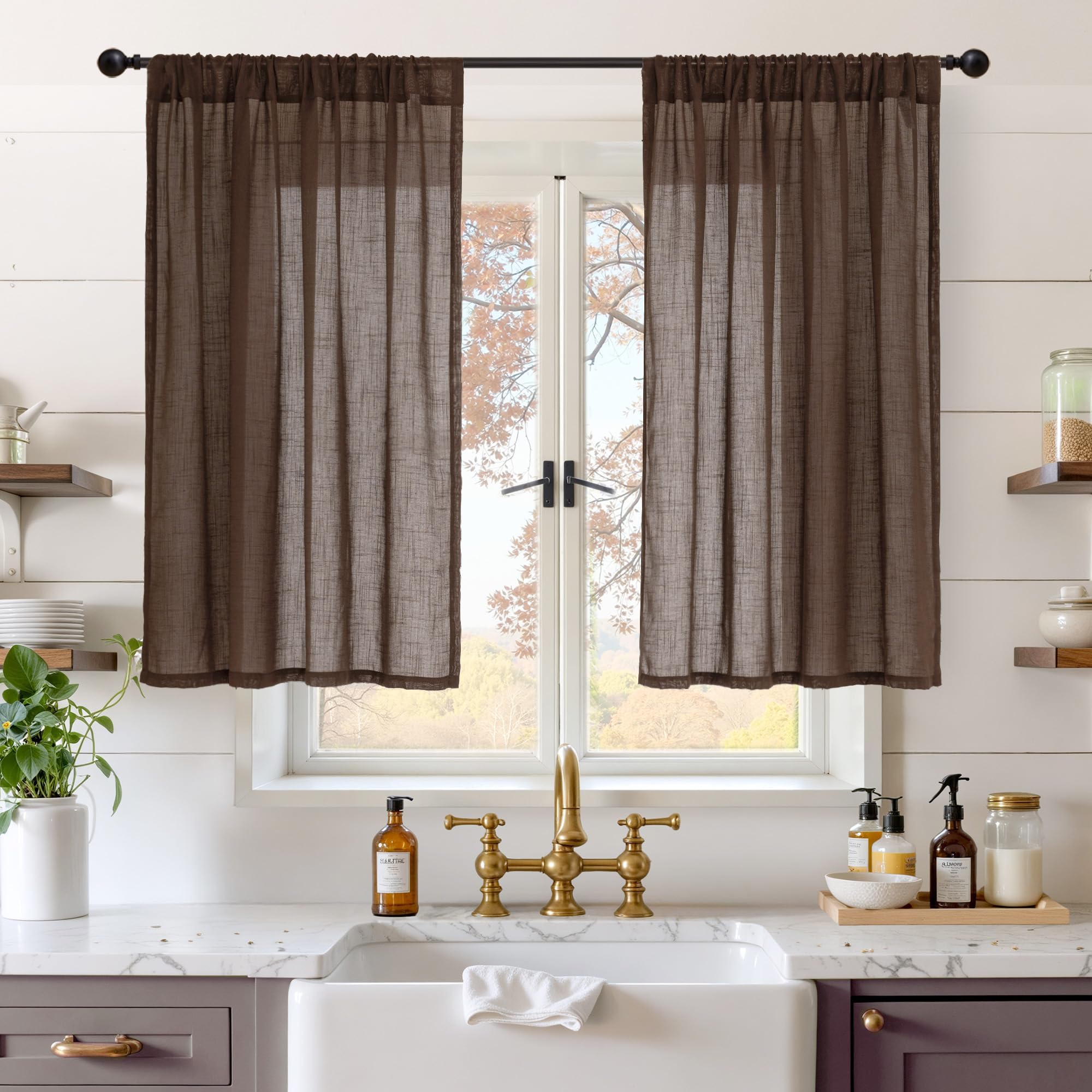 BGment 90 Inches Long Curtains Linen Semi Sheer, Light Filtering Window Treatments Drapes with Rod Pocket Lightweight for Living Room Bedroom, 2 Panels, 52 Inch Wide Each Panel