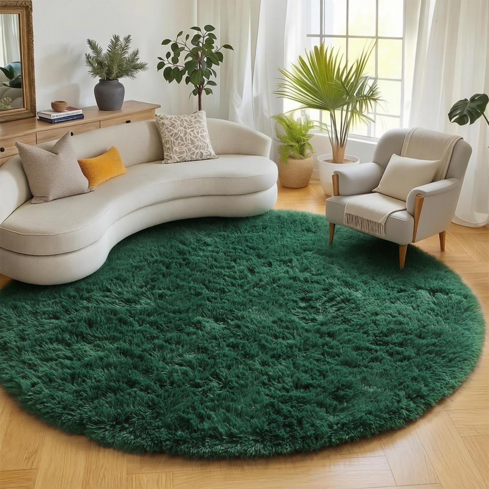 ONASAR Tie-Dyed Dark Grey Round Area Rugs 5ft, Ultra Soft Bedroom Circle Rug for Kids Girls Teen Room, Fluffy Plush Shaggy Carpet Floor Mats for Baby Nursery Living Room Playroom Home Decor