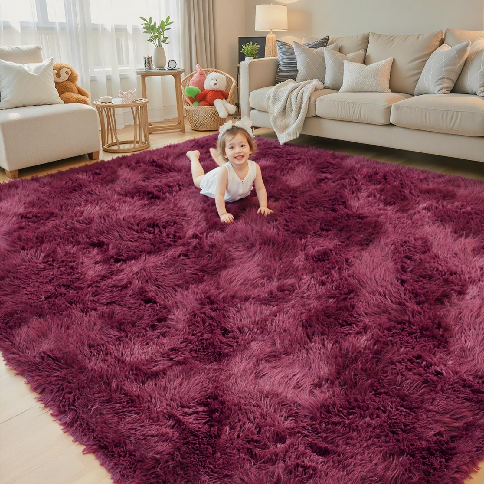 8x10 Area Rugs for Living Room Bedroom Fluffy, Large Area Rug Shag Shaggy Carpet Soft Plush Furry Bedside Rug, Area Rugs for Home Decor(8 x 10, Dark Blue Tie-Dyed)
