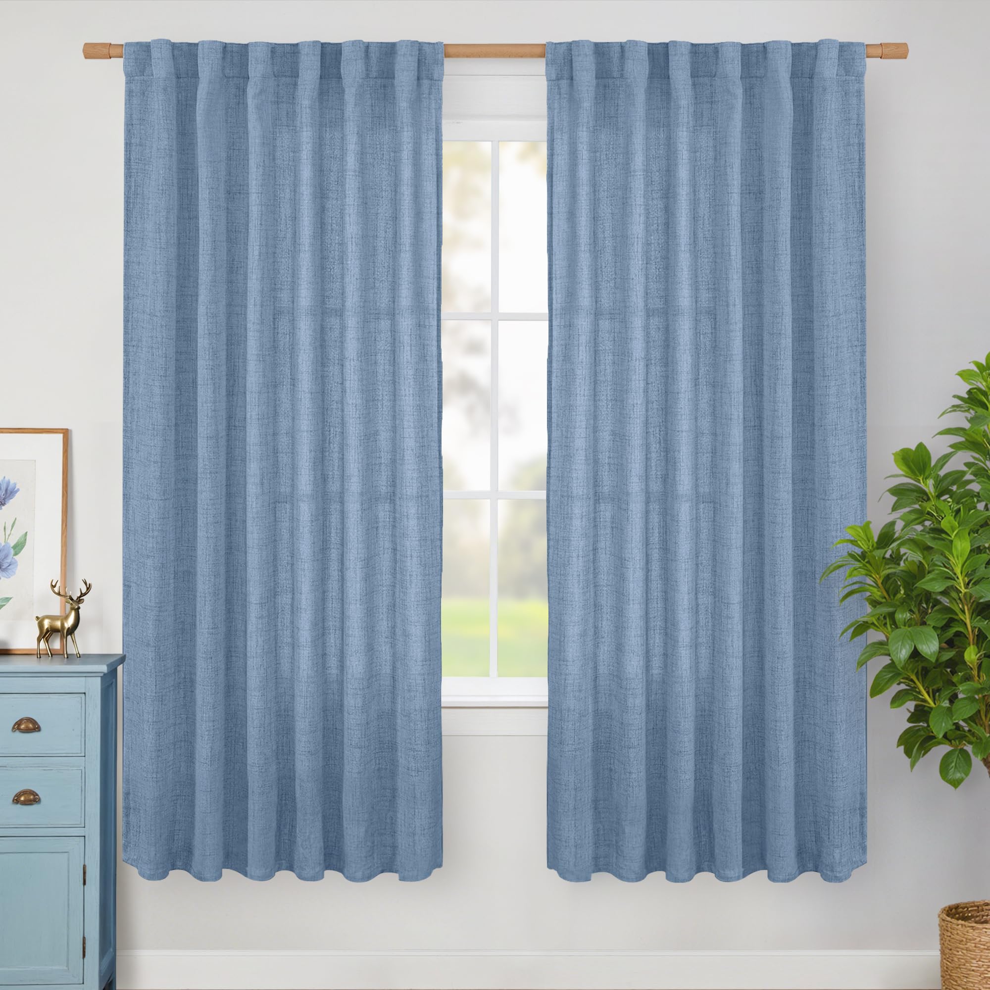 BGment Natural Linen Semi Sheer Curtains 96 Inch Length 2 Panels for Living Room, Beige Light Filtering Window Drapes with Rod Pocket Back Tab Extre Long for Dining Bedroom, 52 X 96 Inch