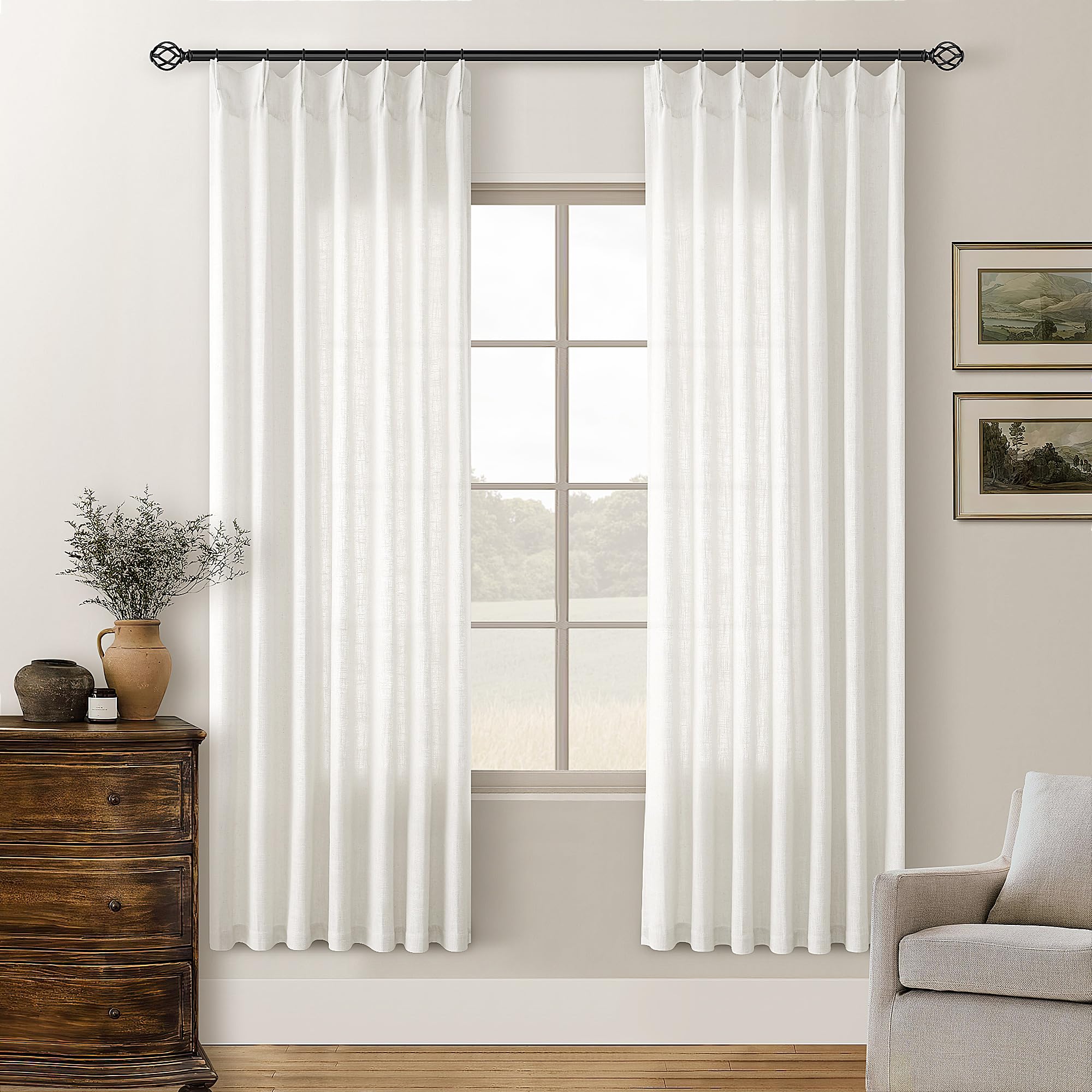 Dutch Cocoa Pinch Pleated Linen Curtains 84 Inches Long 60 Inch Width Linen Blend Light Filtering Window Curtains 84 Inch for Living Room Bedroom Patio Pinch Pleat Drapes Hooks Rings 1 Panel 60Wx84L