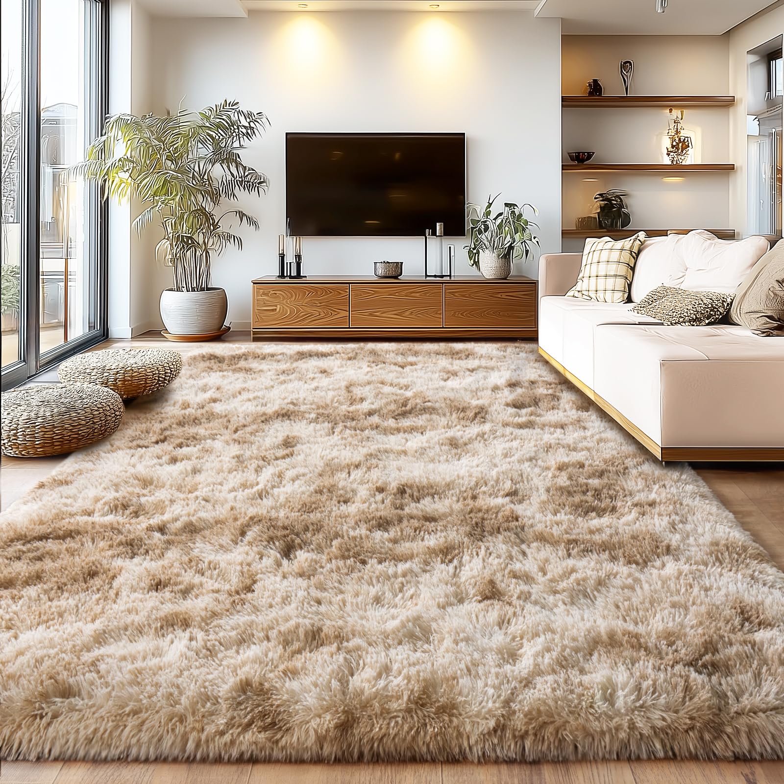 Shaggy Area Rugs, Fuzzy Rugs for Living Room, Soft Nursery Area Rug for Girls, Tie Dye Black Gray Plush Area Rugs Non Slip, Fluffy Rug Carpet 8x10ft