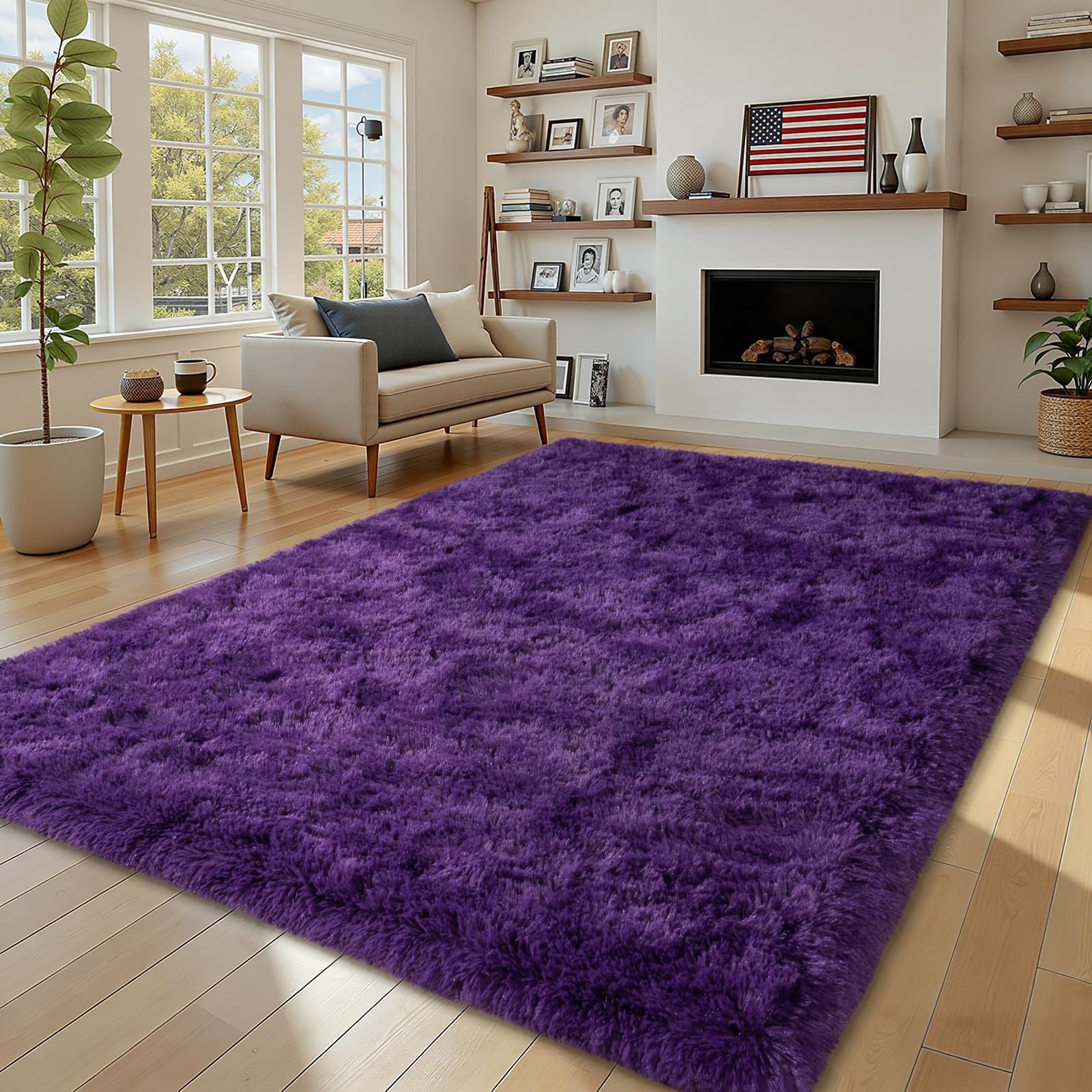Fluffy Rugs for Living Room Bedroom, 5x7 Feet Abstract Blue Shag Area Rugs, Non-Slip Indoor Modern Fuzzy Plush Floor Carpet for Dorm Nursery Kids Room Decor, Soft Shaggy Throw Rug