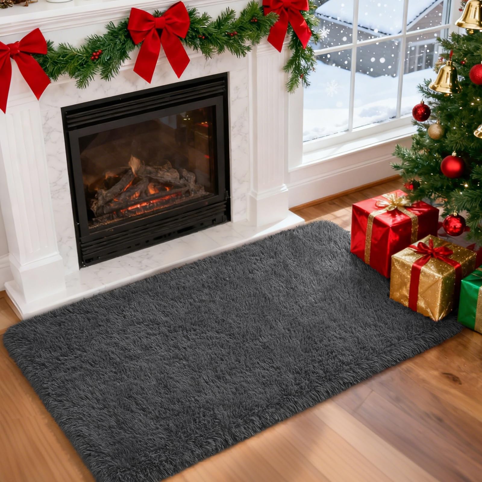 Merelax Soft Modern Indoor Shaggy Area Rug for Bedroom Livingroom Dorm Kids Room Home Decorative, Non-Slip Plush Fluffy Furry Fur Rugs Comfy Nursery Accent Floor Carpet 2x3 Feet, Black