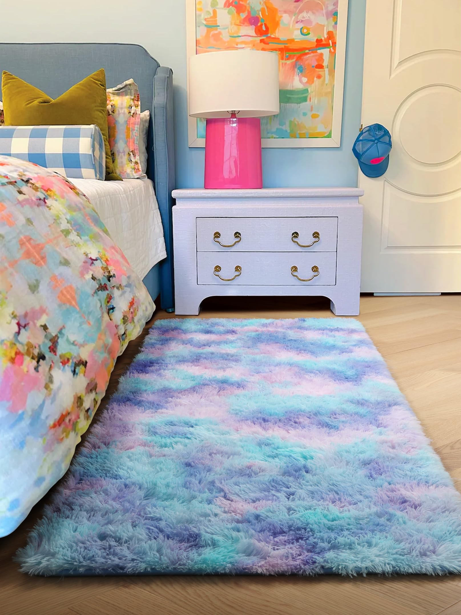 PAGISOFE Abstract Soft Shaggy Rugs for Living Room 5x8 Ft,Tie-Dyed Grey Fluffy Rugs for Kids Room Furry Carpets for Bedroom Room Decor Aesthetic Large Shag Carpet for Boys Girls Dorm Nursery