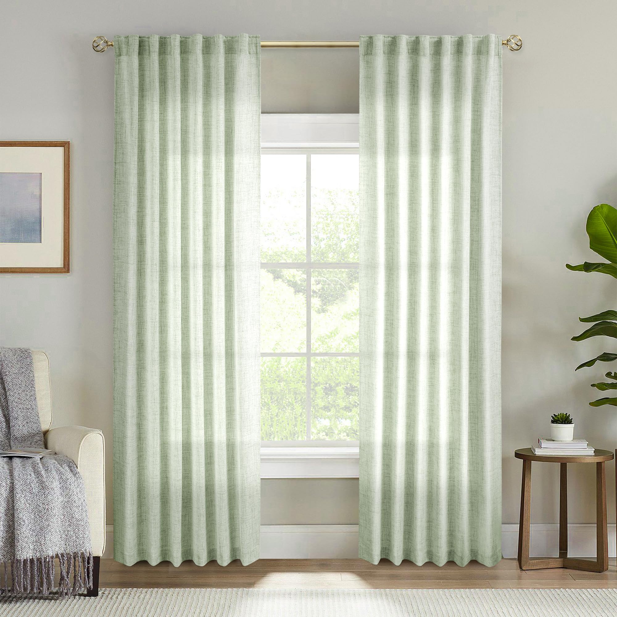 Natural Linen Back Tab Curtains 92 inch Long 2 Panels Set for Living Room Semi Sheer Light Filtering Window Drape Neutral Country Farmhouse Boho Curtains for Bedroom Cream Beige