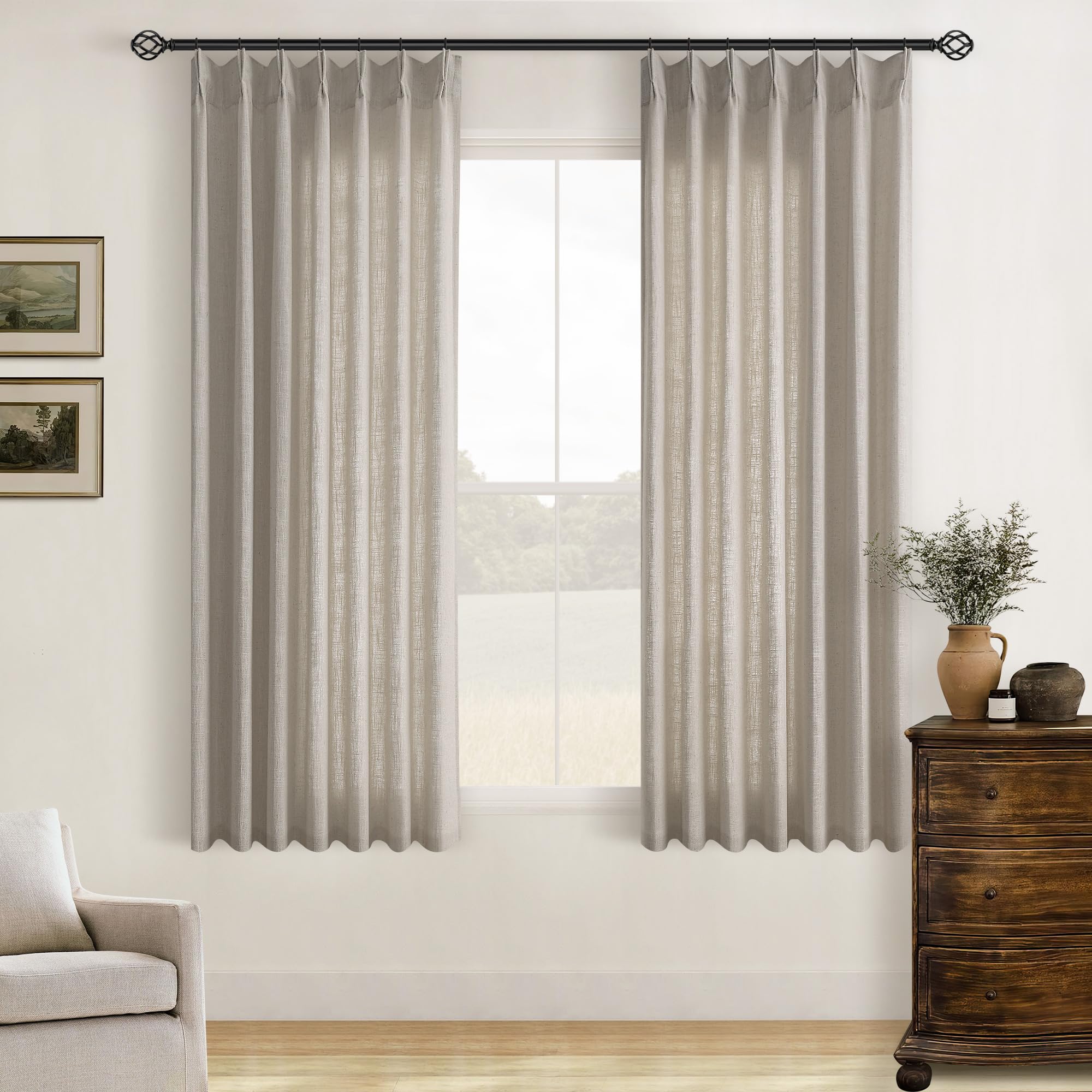 Dutch Cocoa Pinch Pleated Linen Curtains 84 Inches Long 60 Inch Width Linen Blend Light Filtering Window Curtains 84 Inch for Living Room Bedroom Patio Pinch Pleat Drapes Hooks Rings 1 Panel 60Wx84L