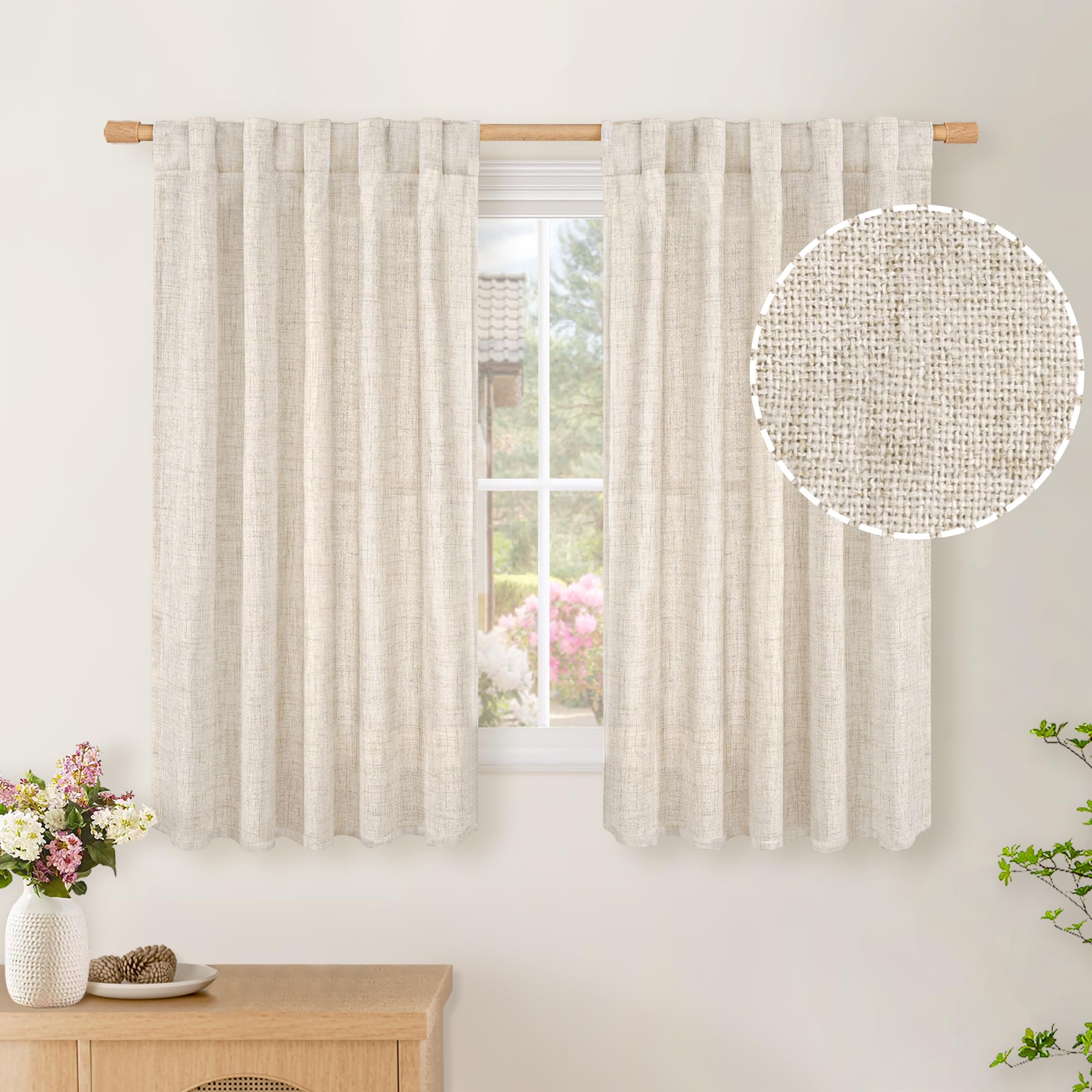 BGment Natural Linen Semi Sheer Curtains 96 Inch Length 2 Panels for Living Room, Beige Light Filtering Window Drapes with Rod Pocket Back Tab Extre Long for Dining Bedroom, 52 X 96 Inch