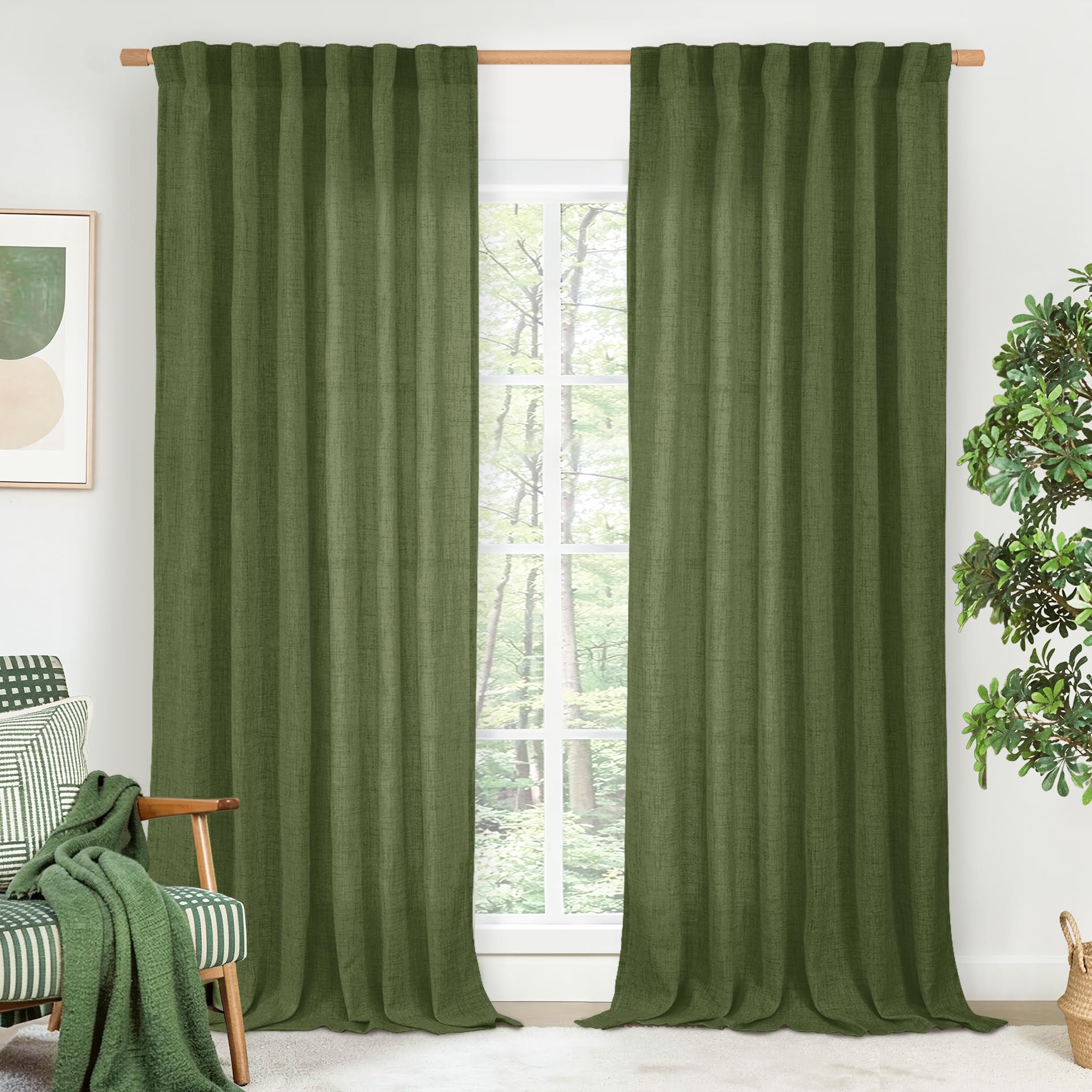 BGment Natural Linen Semi Sheer Curtains 96 Inch Length 2 Panels for Living Room, Beige Light Filtering Window Drapes with Rod Pocket Back Tab Extre Long for Dining Bedroom, 52 X 96 Inch