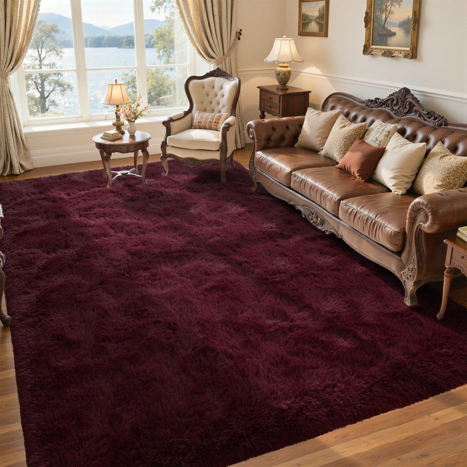 5×7ft Grey Fluffy Tie-Dyed Rug, Soft Shag Carpet for Home Decor