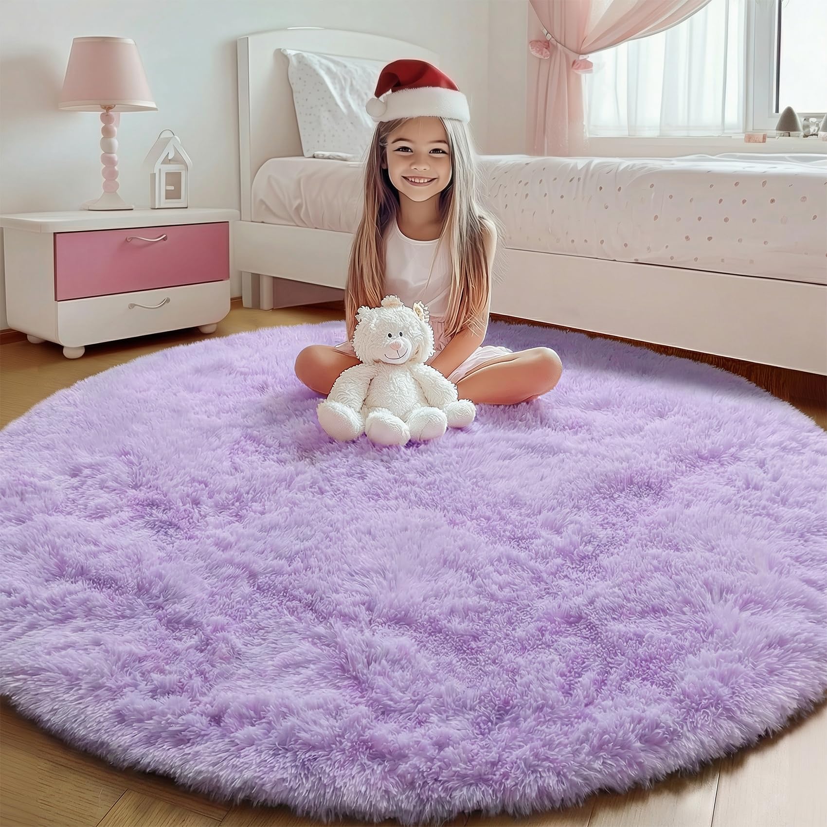ONASAR Tie-Dyed Dark Grey Round Area Rugs 5ft, Ultra Soft Bedroom Circle Rug for Kids Girls Teen Room, Fluffy Plush Shaggy Carpet Floor Mats for Baby Nursery Living Room Playroom Home Decor