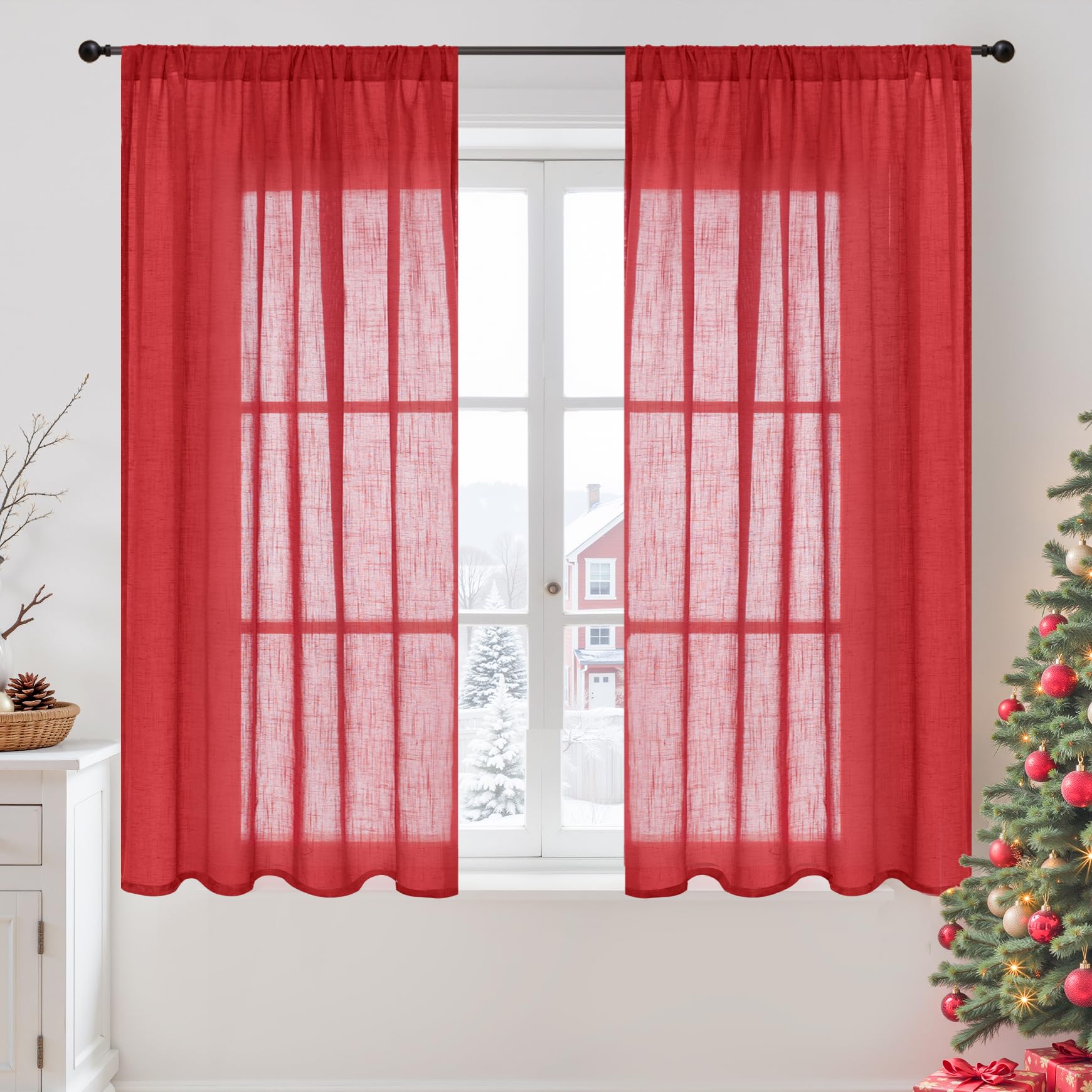 BGment 90 Inches Long Curtains Linen Semi Sheer, Light Filtering Window Treatments Drapes with Rod Pocket Lightweight for Living Room Bedroom, 2 Panels, 52 Inch Wide Each Panel