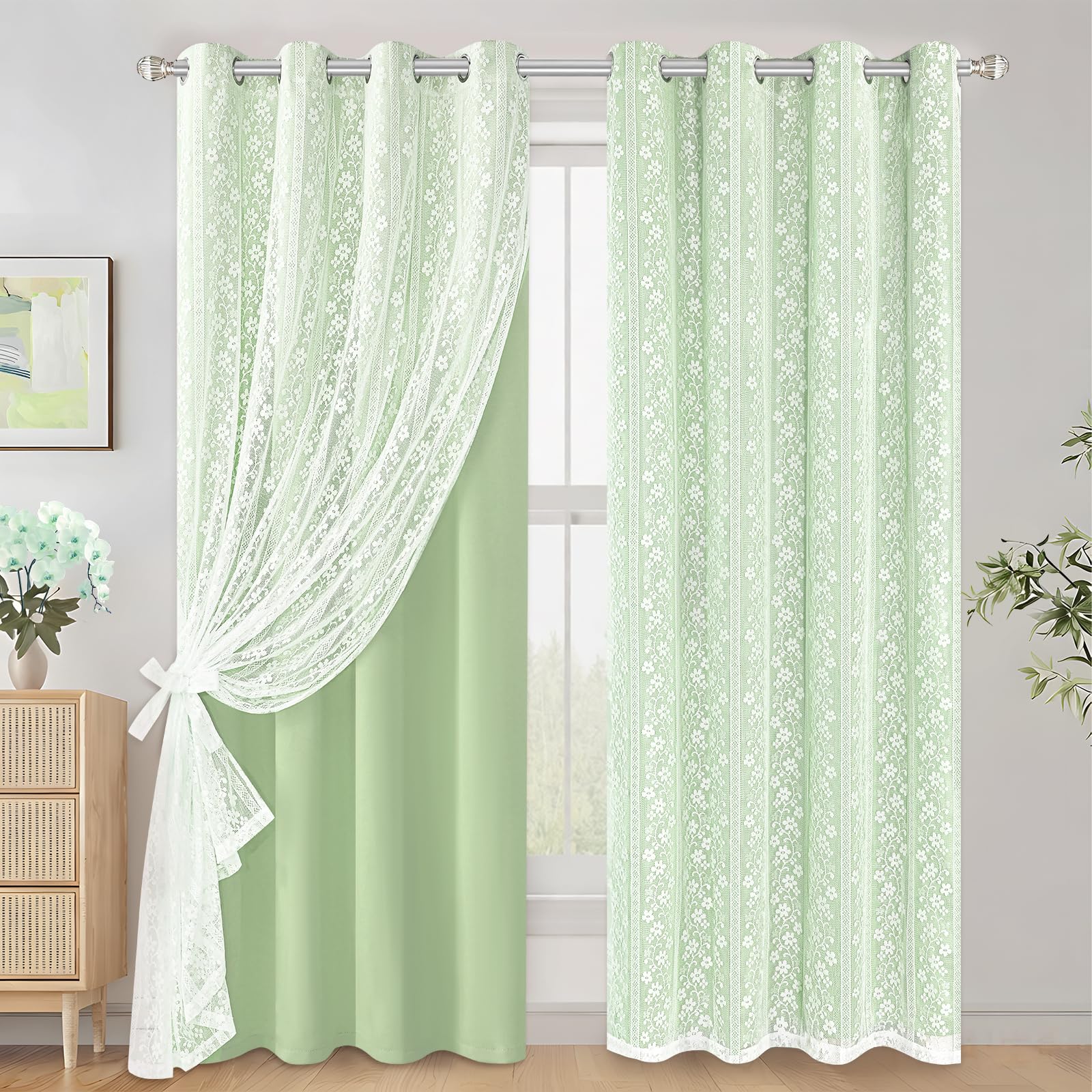 2-Panel 52×84" Beige Linen Curtains, Boho Farmhouse Window Drapes