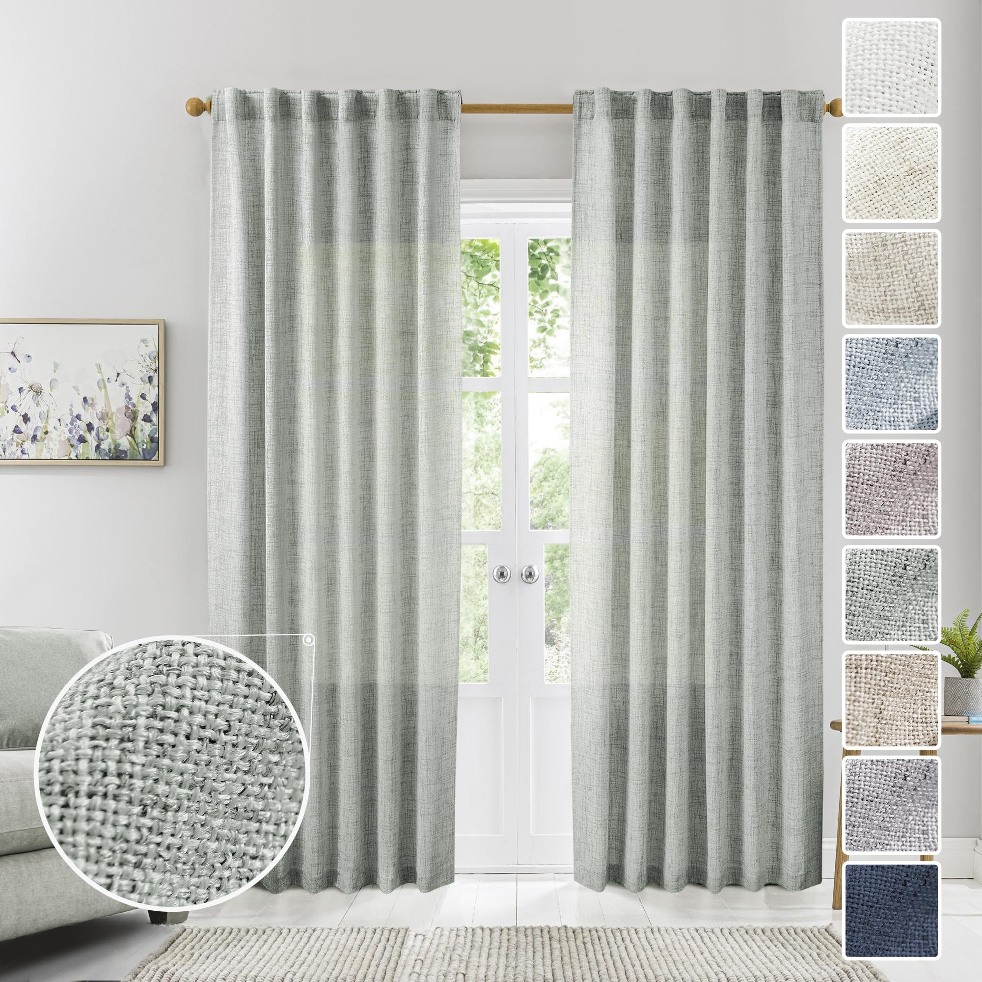 Natural Linen Back Tab Curtains 92 inch Long 2 Panels Set for Living Room Semi Sheer Light Filtering Window Drape Neutral Country Farmhouse Boho Curtains for Bedroom Cream Beige
