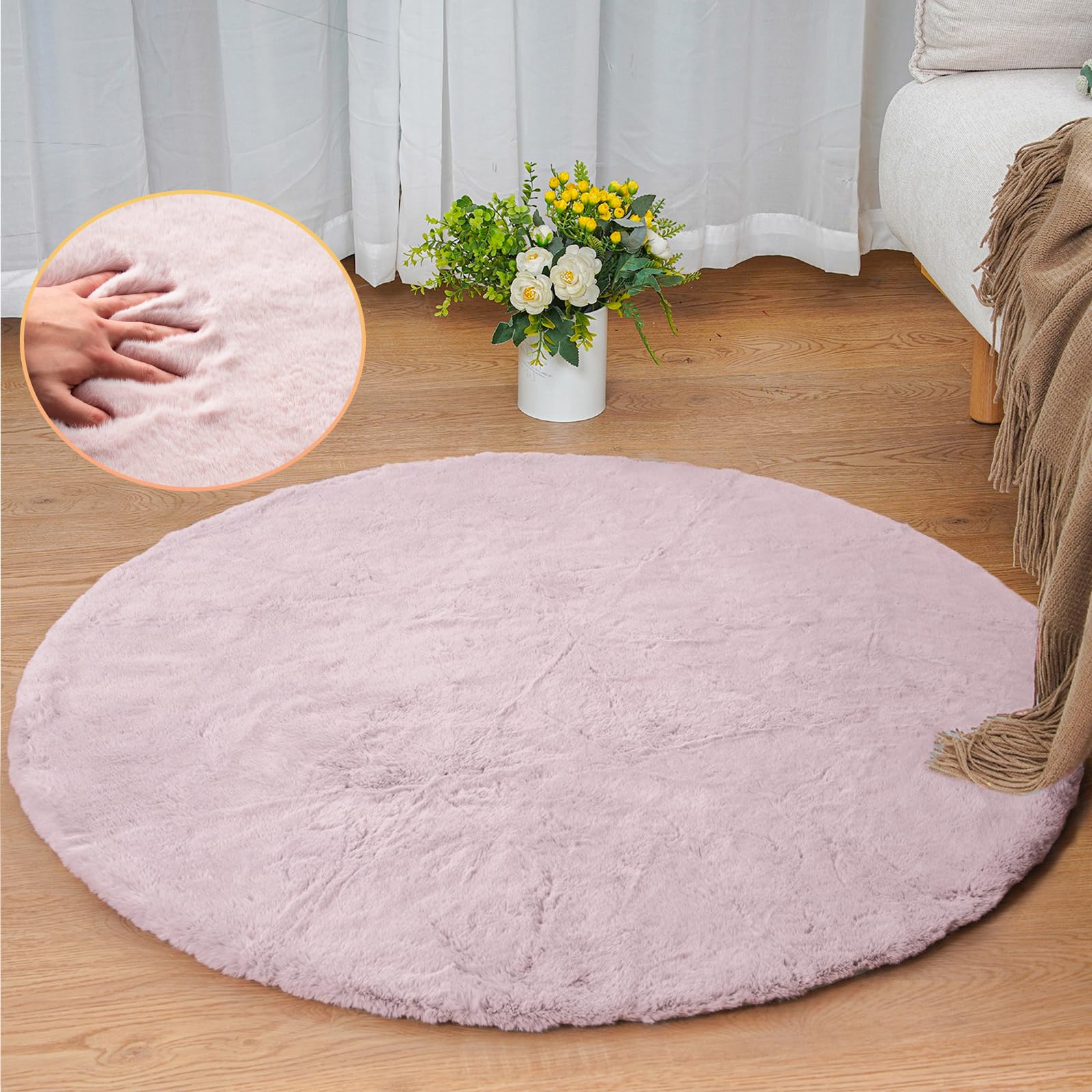 ORINOVA White Faux Rabbit Fluffy Fur Rugs for Bedroom Machine Washable Furry Area Rugs for Living Room Smal 2x4 Shag Runner Rug Nursery Rug