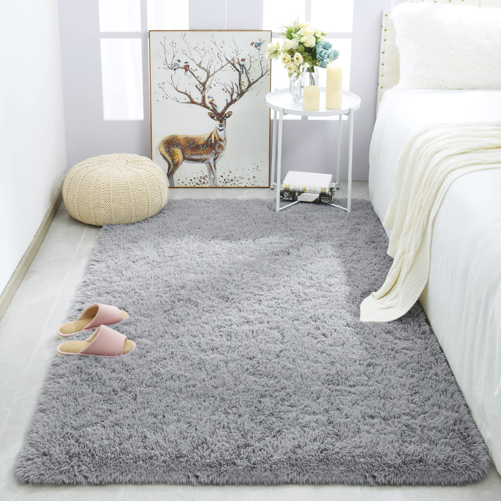 Merelax Soft Modern Indoor Shaggy Area Rug for Bedroom Livingroom Dorm Kids Room Home Decorative, Non-Slip Plush Fluffy Furry Fur Rugs Comfy Nursery Accent Floor Carpet 2x3 Feet, Black