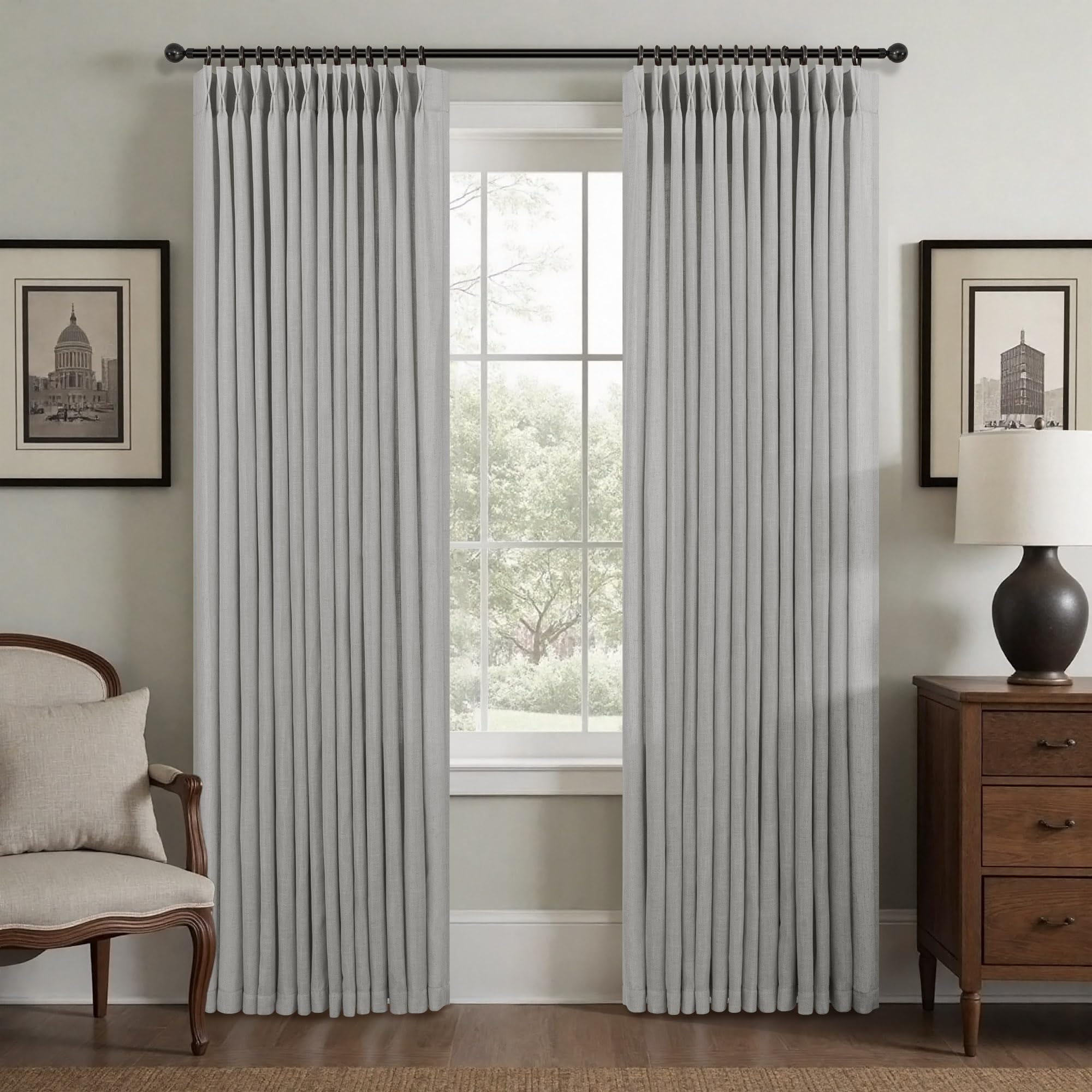 Natural Pinch Pleated Linen Cream Curtains 84 Inch Length 2 Panels for Living Room Bedroom Ivory Semi Sheer Light Filtering Modern Farmhouse Boho Neutral Rustic Long Drapes Back Tab Pleat Hooks Rings