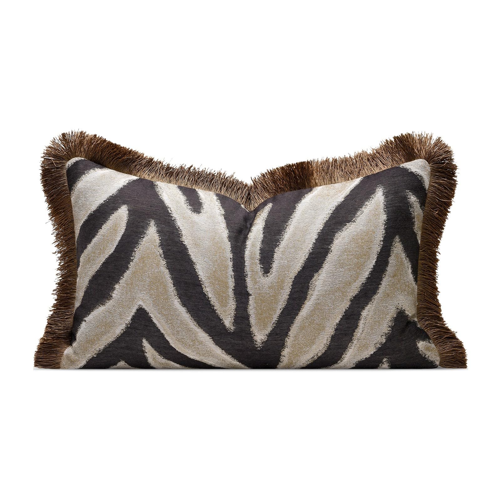 Dark Brown Tassel Decorative Throw Pillow Cover 20x20 Square Woven Textured Farmhouse Pillows Cushion Cases for Couch Bed Sofa Living Room Decor (Pack of 1)