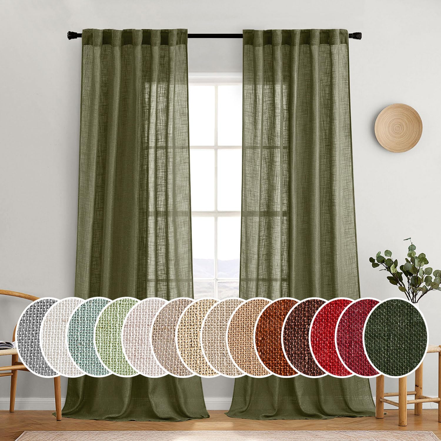 MIULEE Taupe Linen Curtains 84 Inch Length for Bedroom Living Room, Soft Thick Linen Textured Window Drapes Semi Sheer Light Filtering Back Tab Rod Pocket Burlap Look Farmhouse Country Decor, 2 Panels