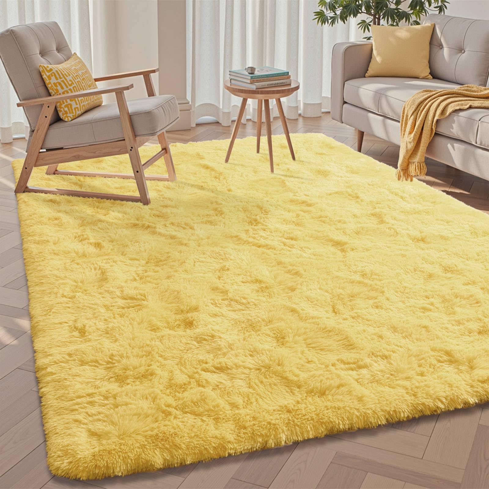 5×7ft Grey Fluffy Tie-Dyed Rug, Soft Shag Carpet for Home Decor