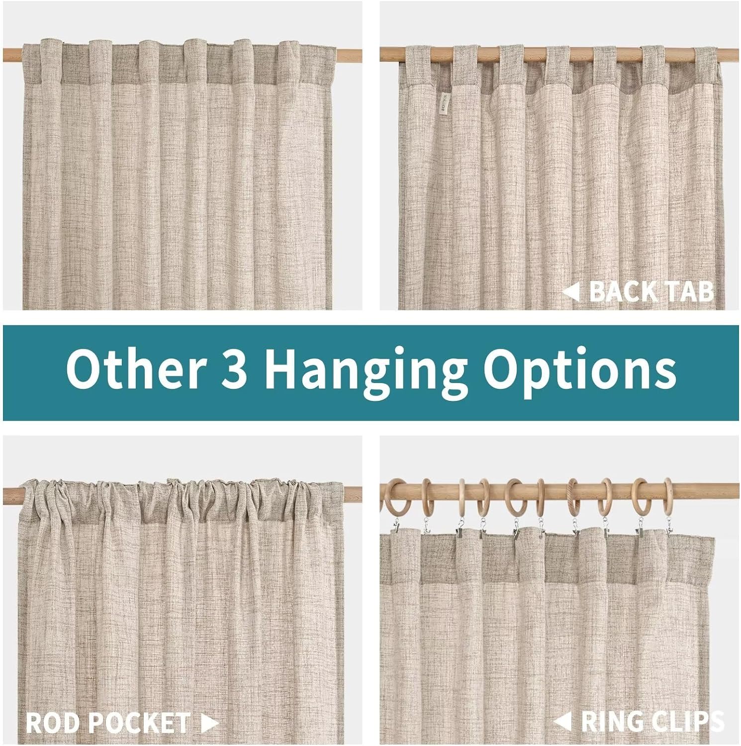 BGment Natural Linen Semi Sheer Curtains 96 Inch Length 2 Panels for Living Room, Beige Light Filtering Window Drapes with Rod Pocket Back Tab Extre Long for Dining Bedroom, 52 X 96 Inch